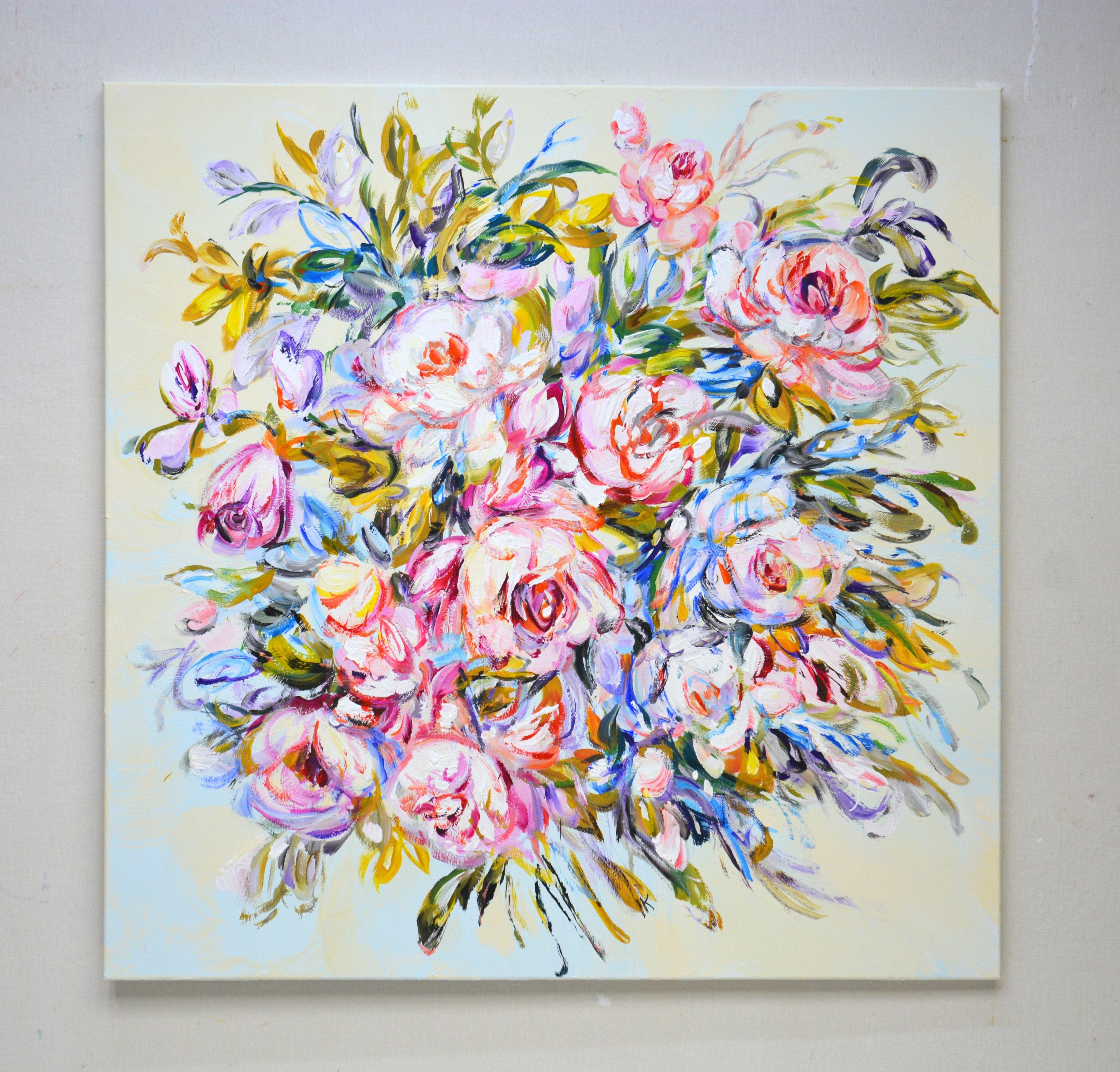Rosas. Ramo delicado 2., Pintura, Acrílico sobre lienzo - Painting Impresionista de Iryna Kastsova