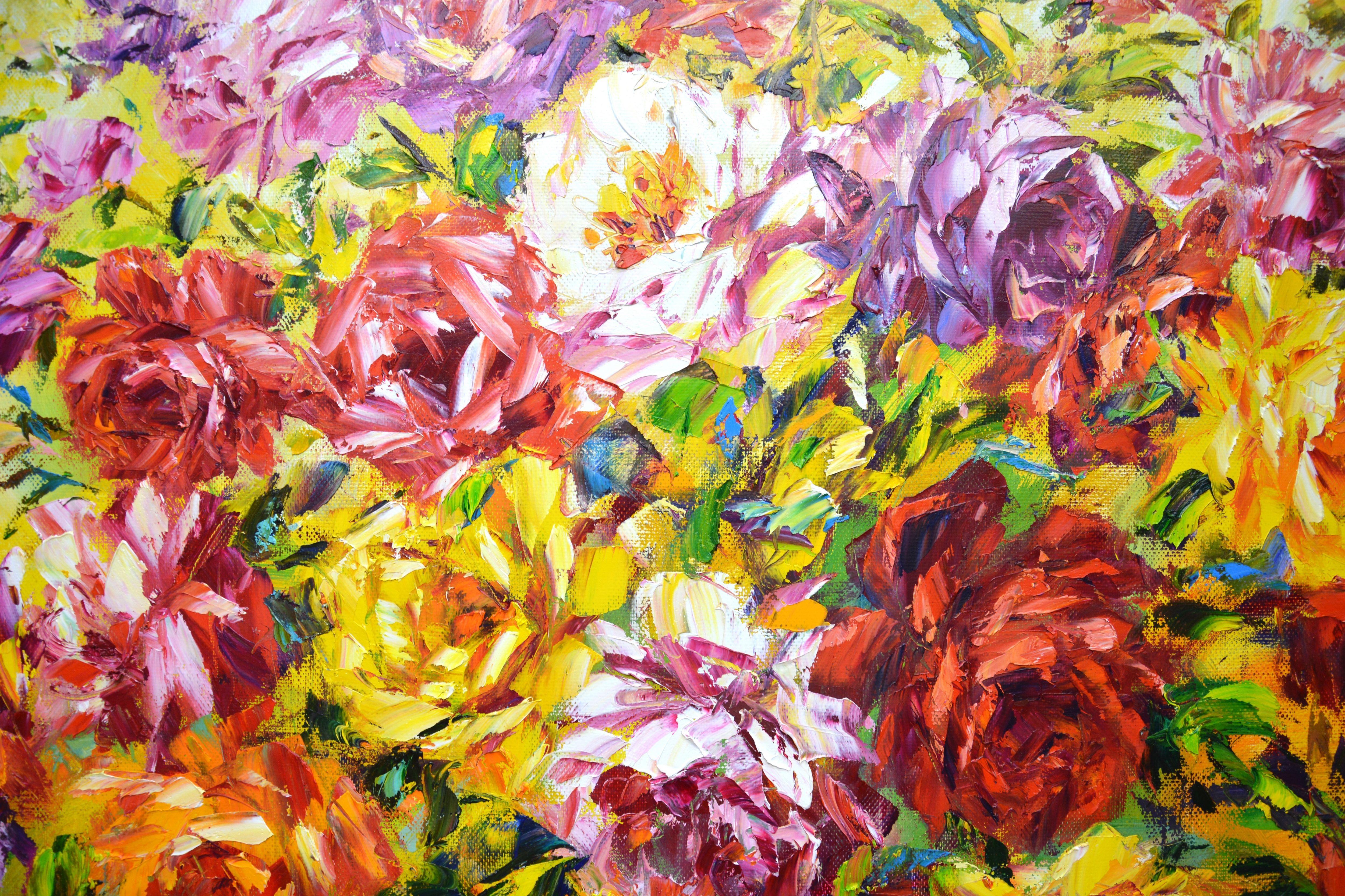 Blumen sind eine unerschöpfliche Quelle der Inspiration. Jeden Sommer pflanzt meine Mutter viele verschiedene Rosen und andere Blumen im Dorf. Es ist sehr schön, aufbauend und inspirierend. Ich mache ein wenig Arbeit und verwende dieses MATERIAL