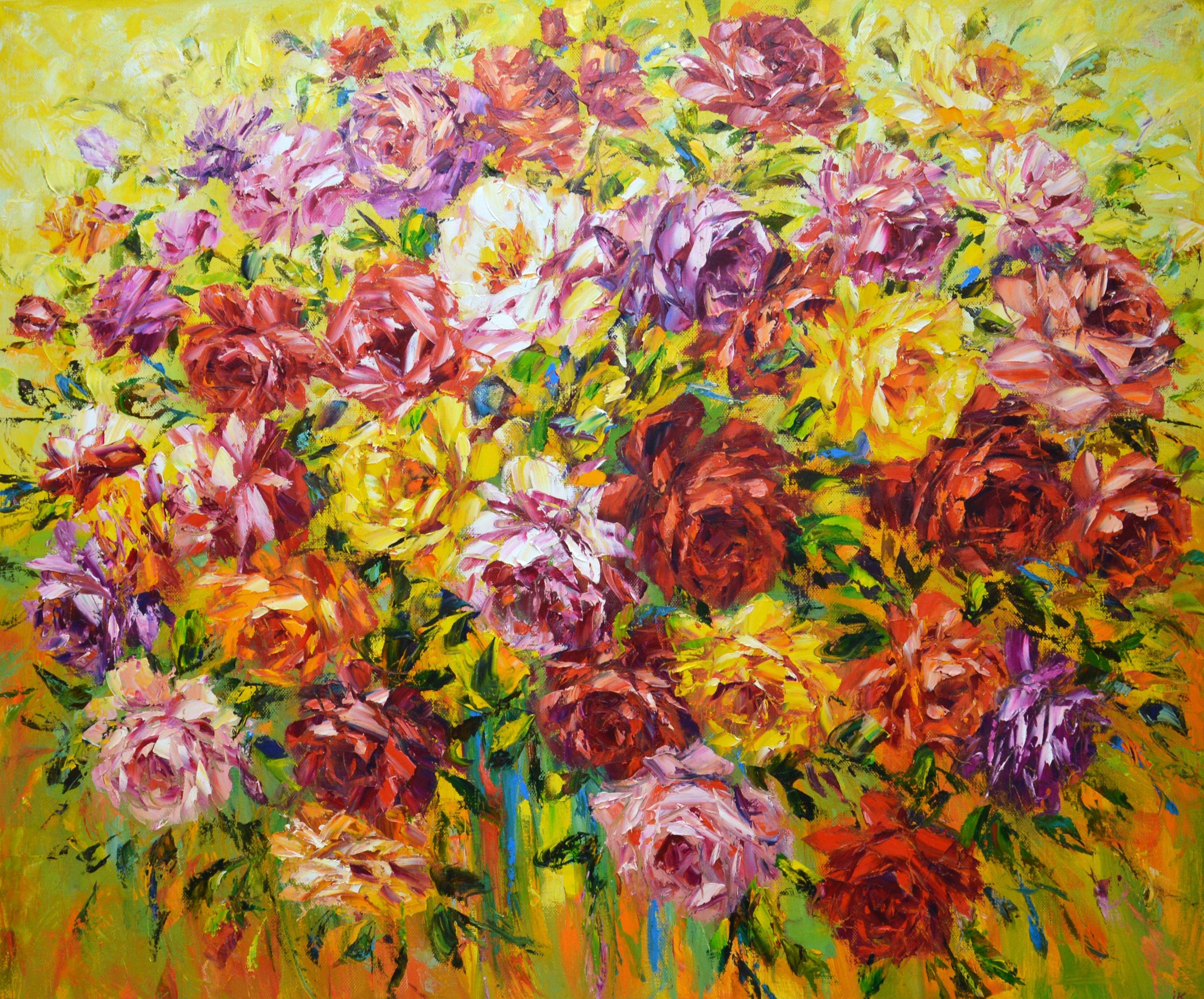 Roses, Gemälde, Öl auf Leinwand – Painting von Iryna Kastsova