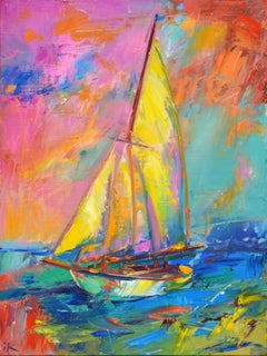 Small Interior Colorful Painting Sailboat by Iryna Kastsova