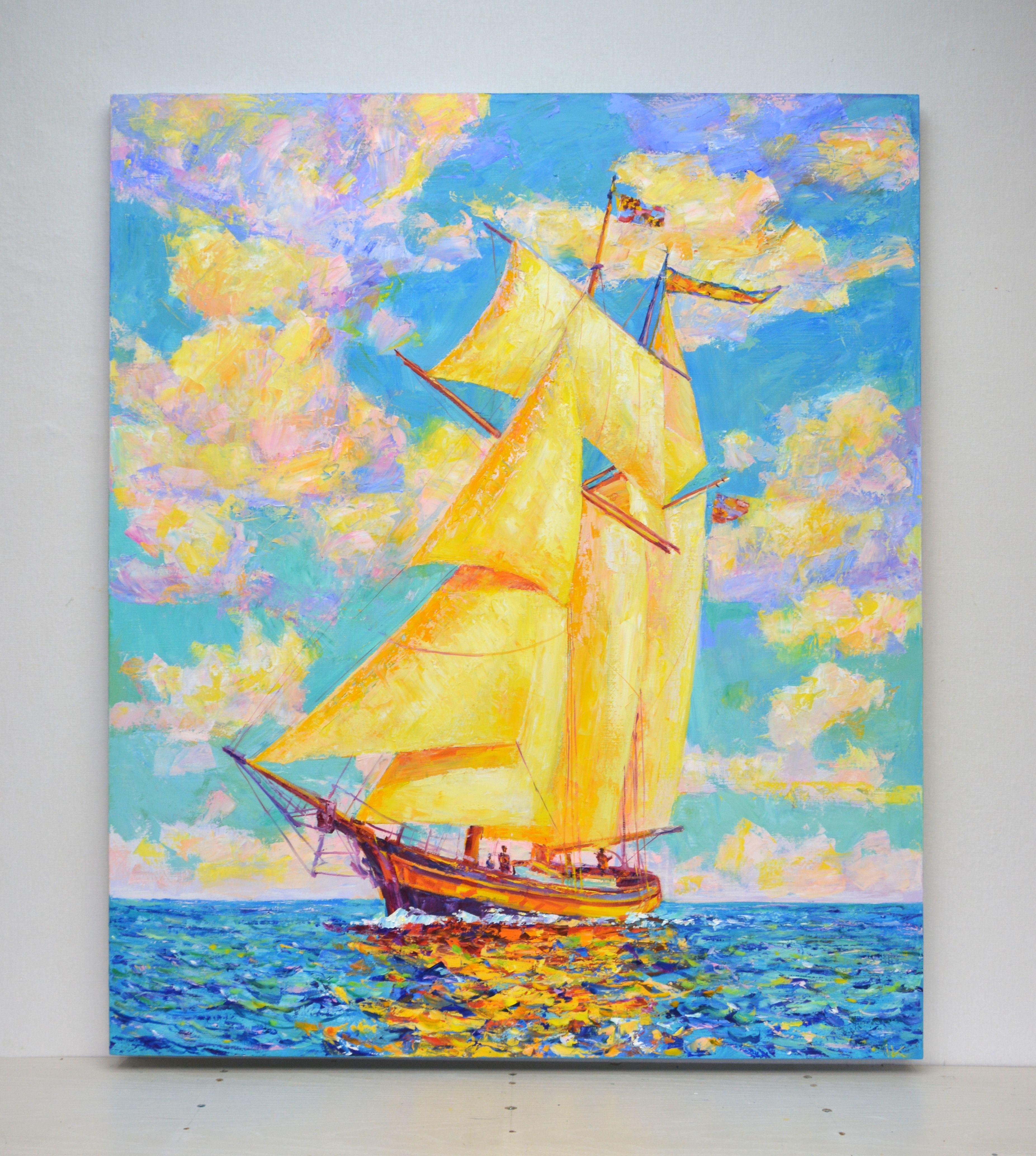 Segelboot, Gemälde, Öl auf Leinwand (Impressionismus), Painting, von Iryna Kastsova