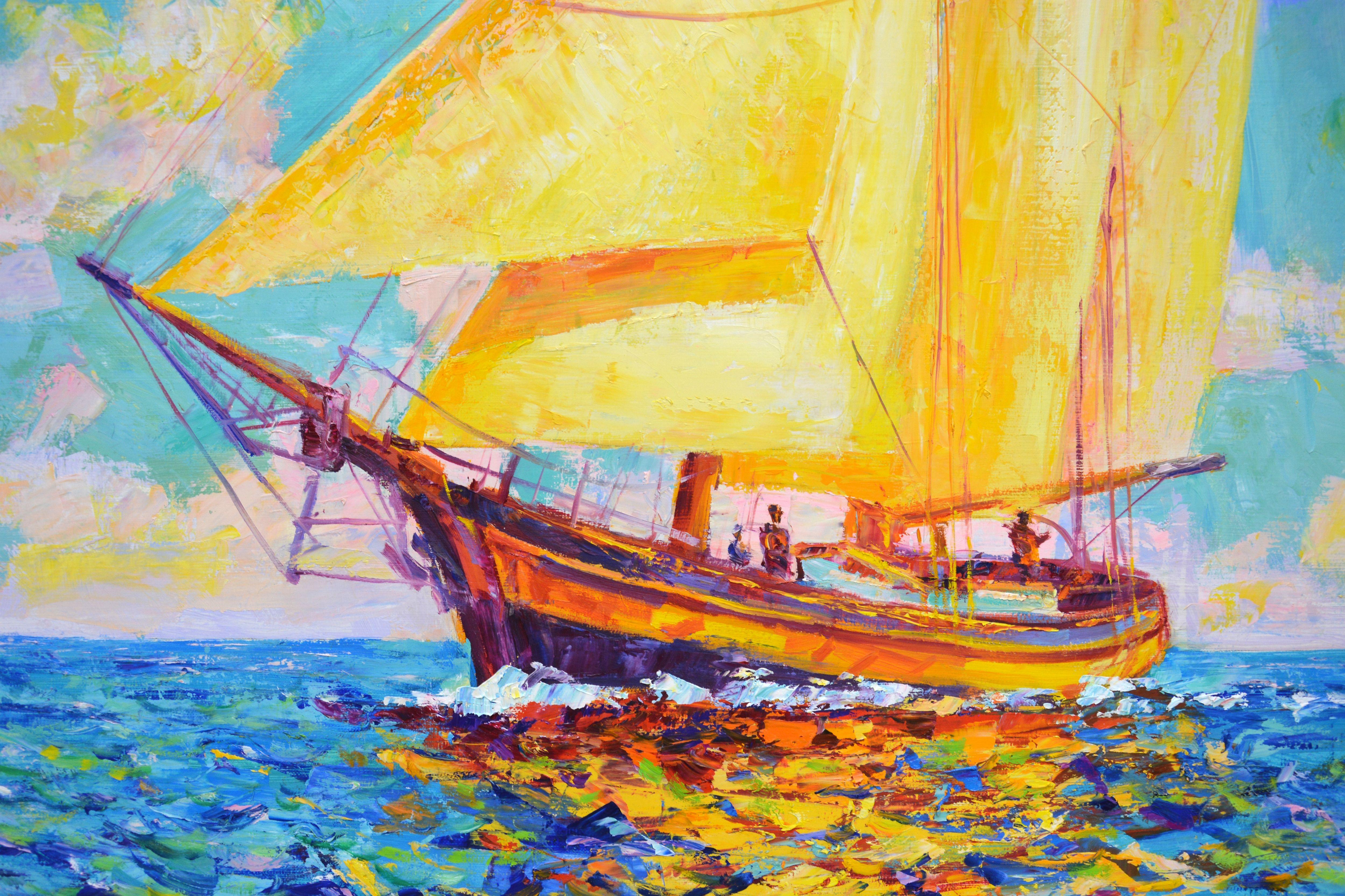 Segelboot, Gemälde, Öl auf Leinwand im Angebot 1