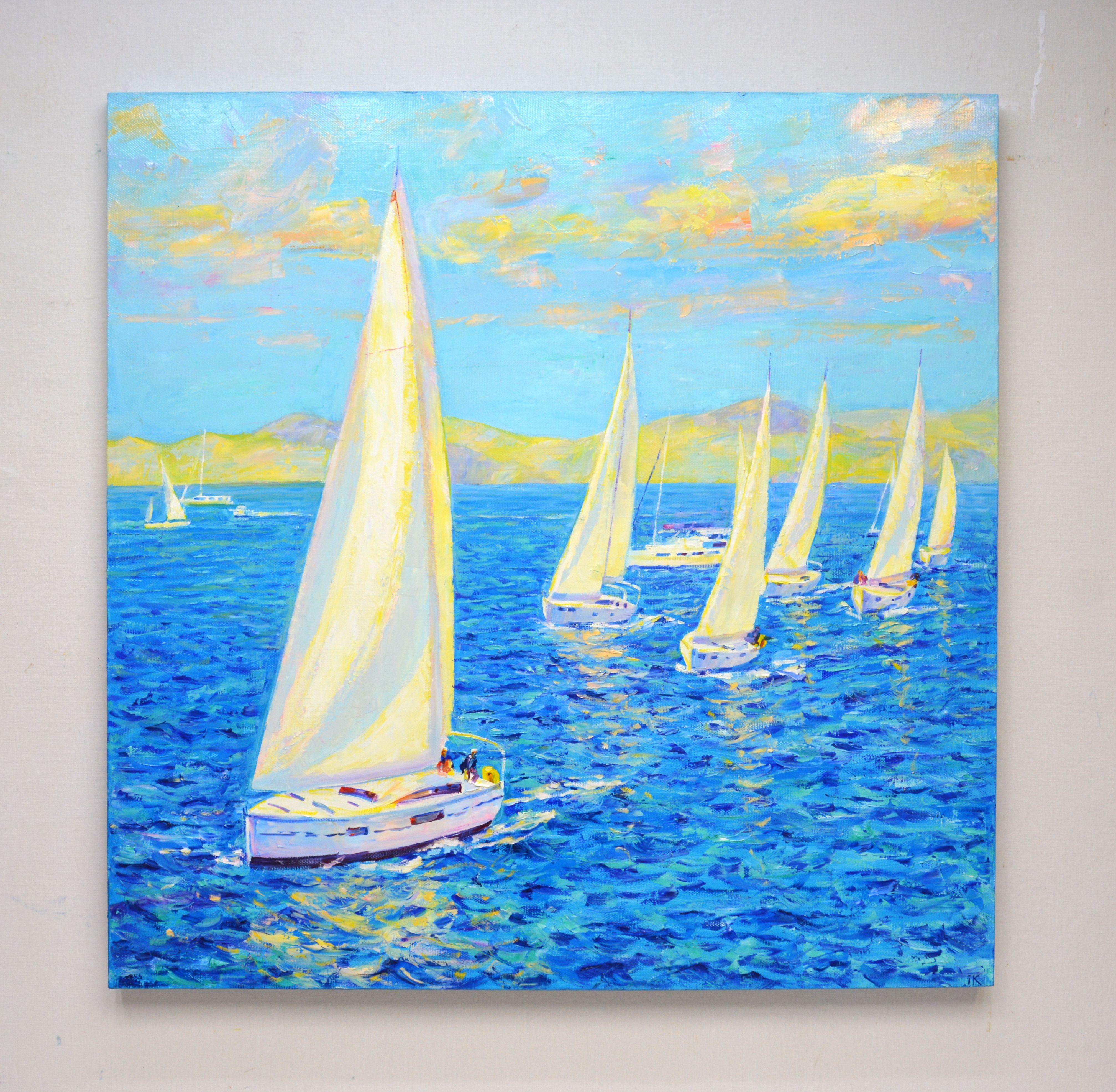 Sailing regatta., Painting, Oil on Canvas For Sale 1