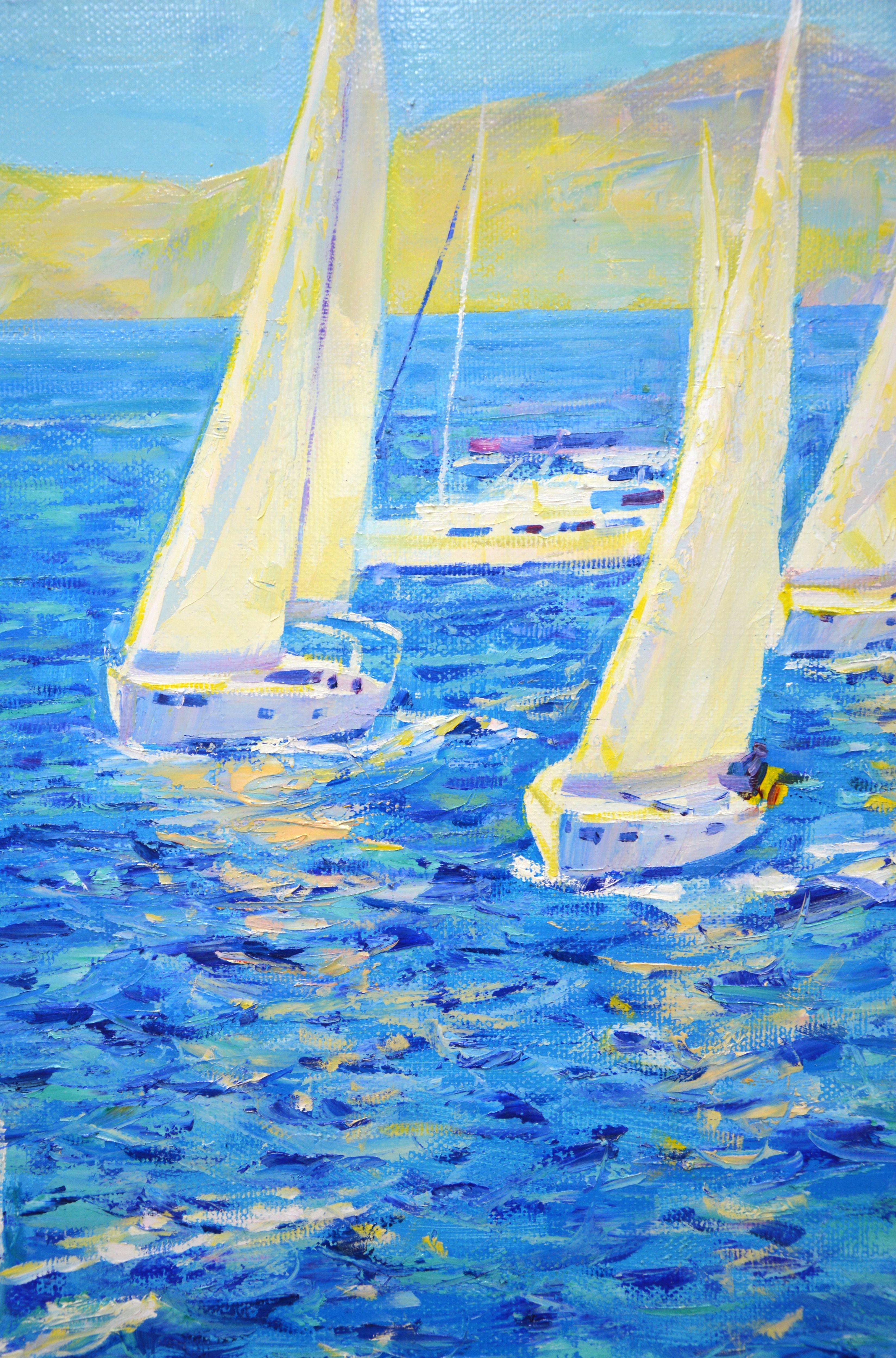 Sailing regatta., Painting, Oil on Canvas For Sale 3