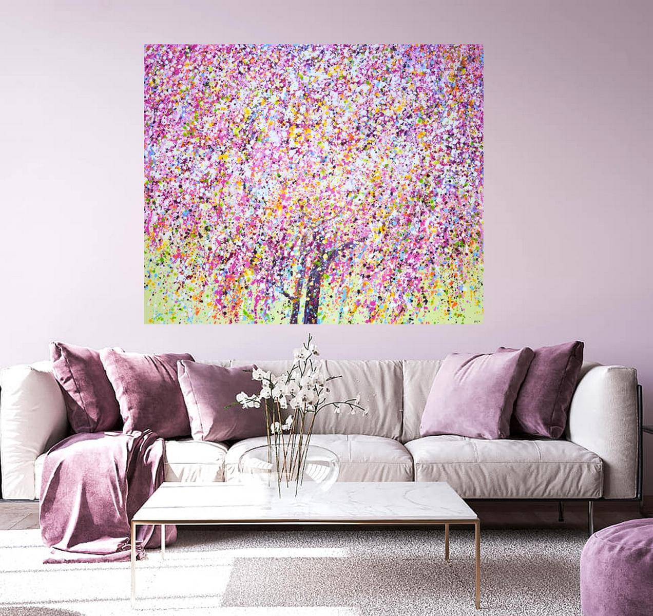 Sakura 2 Colorful Abstract Interior Painting by Iryna Kastsova For Sale 10