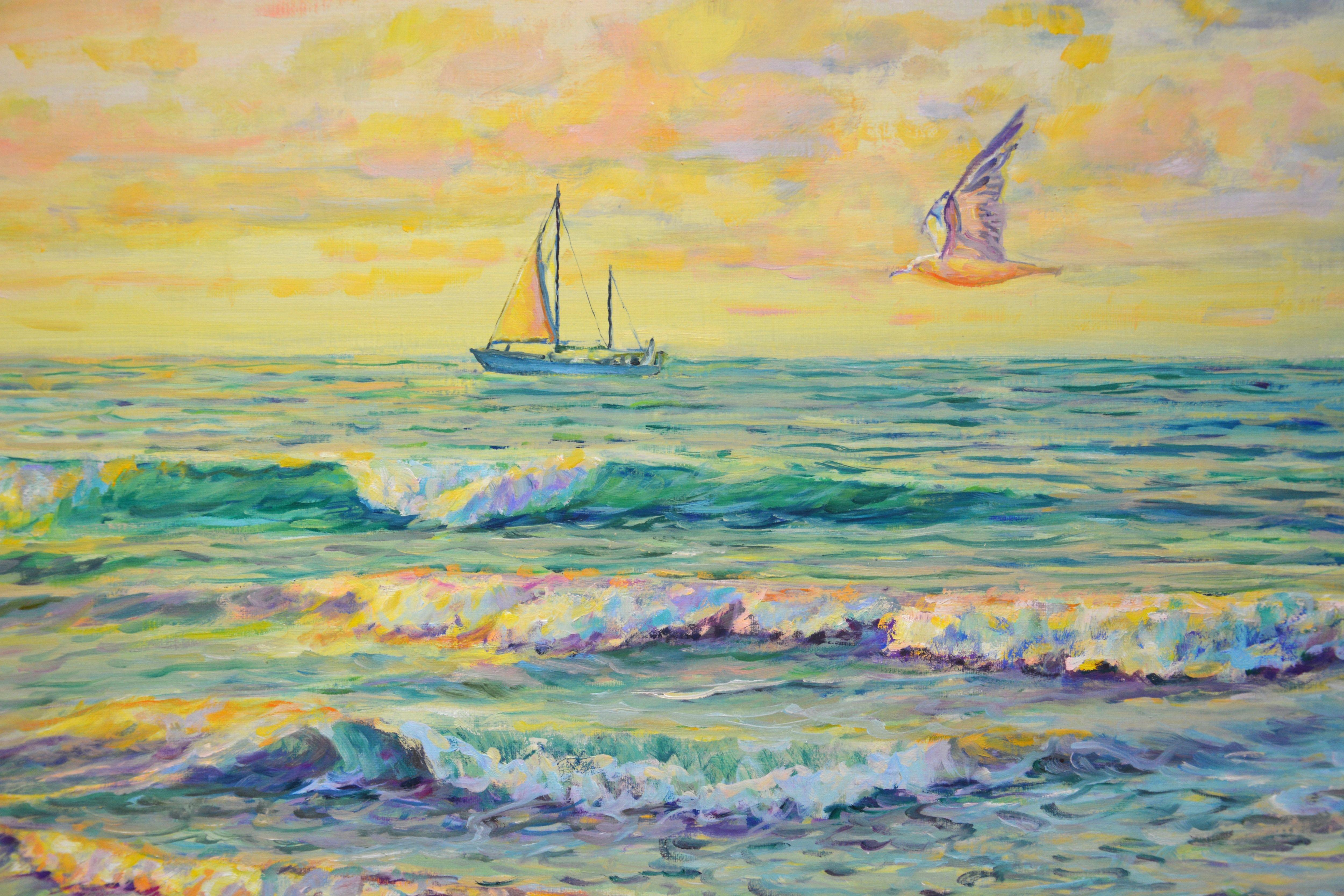 Sea at dawn, Painting, Oil on Canvas For Sale 2