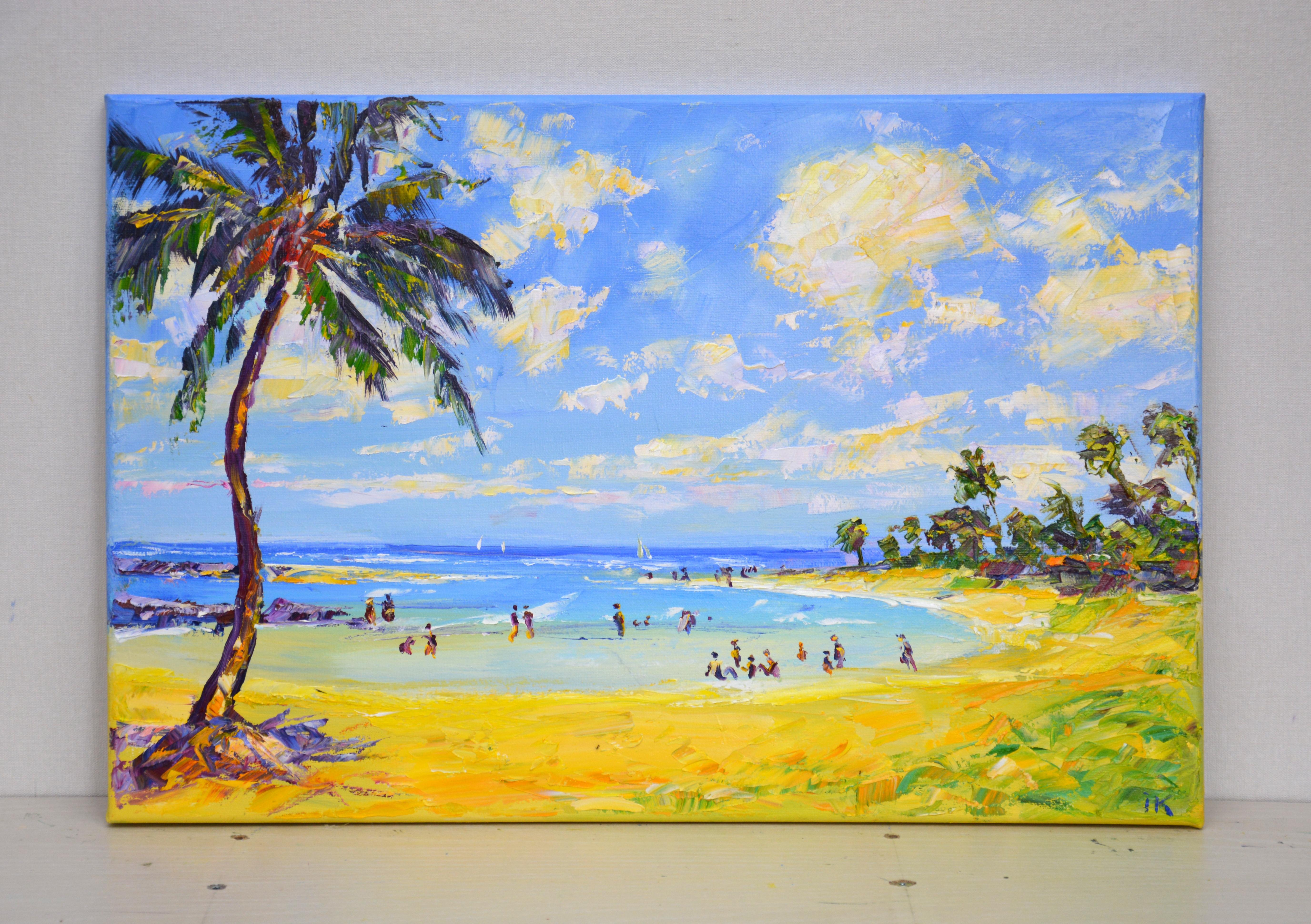 	Sea, palm tree, beach. - Painting by Iryna Kastsova
