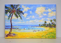 Sea, palm tree, beach.