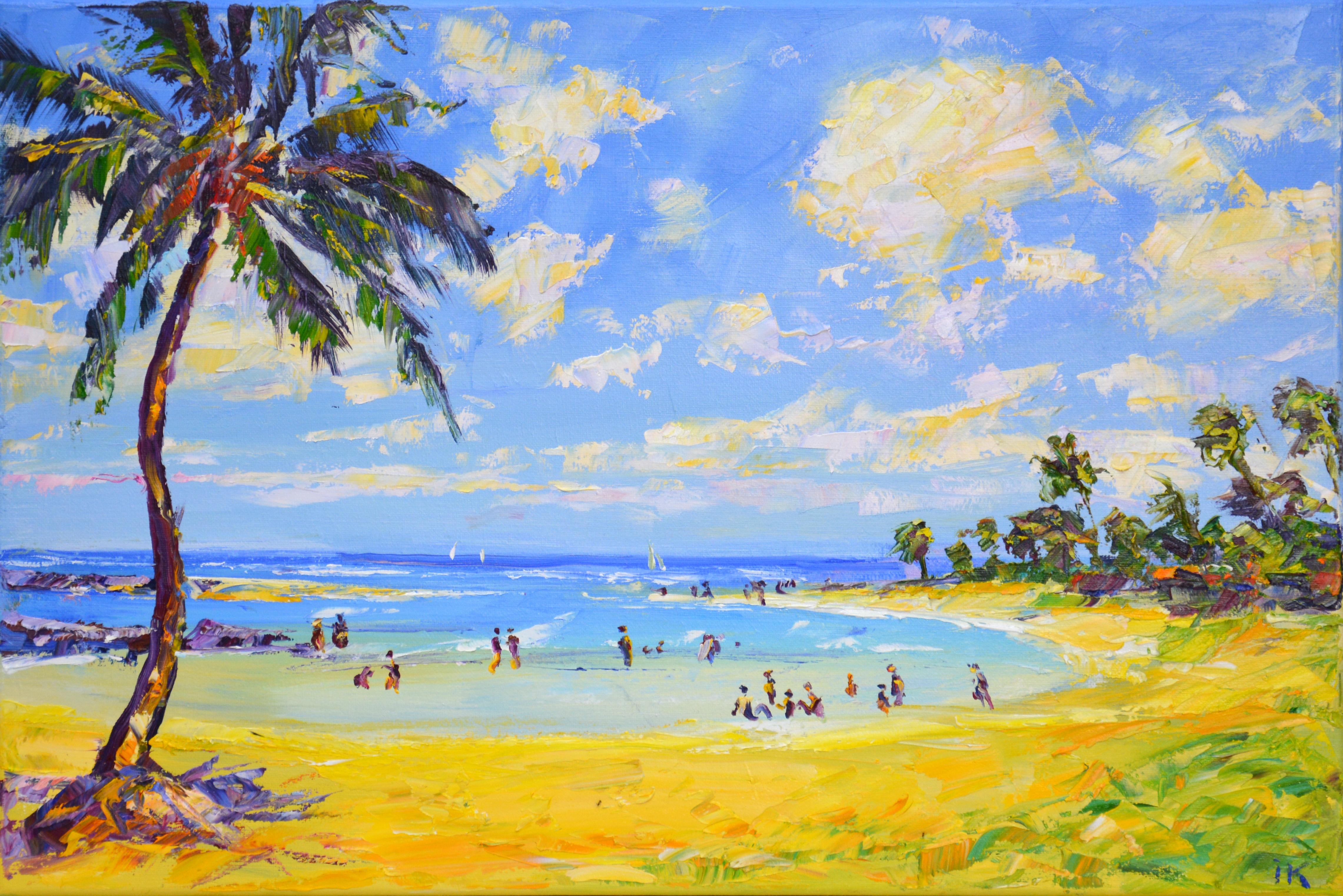 Iryna Kastsova Landscape Painting - 	Sea, palm tree, beach.