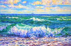 Sea. The Waves. Yacht., Painting, Oil on Canvas