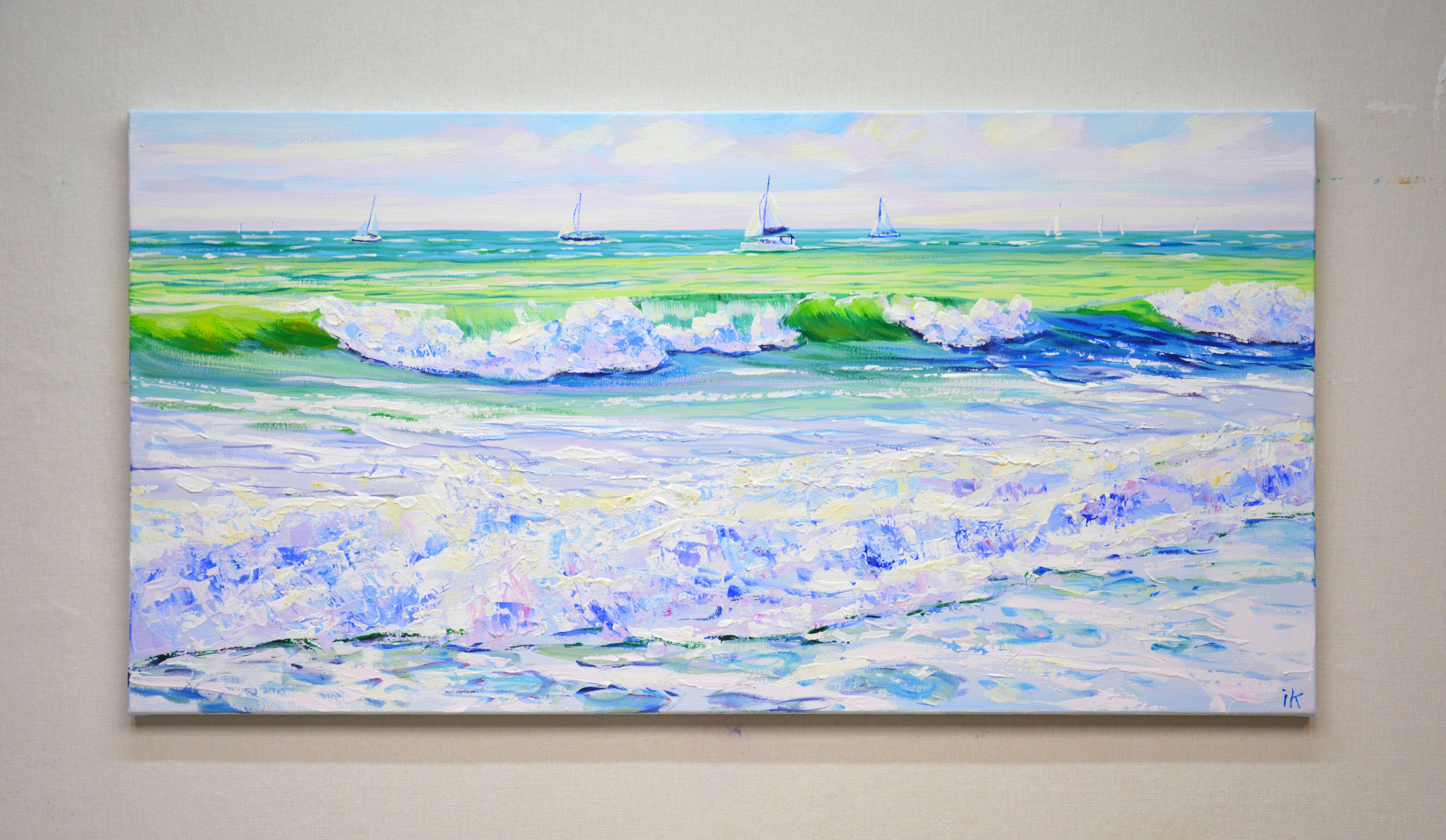 Sea.Sailboats. Waves., Painting, Acrylic on Canvas For Sale 1