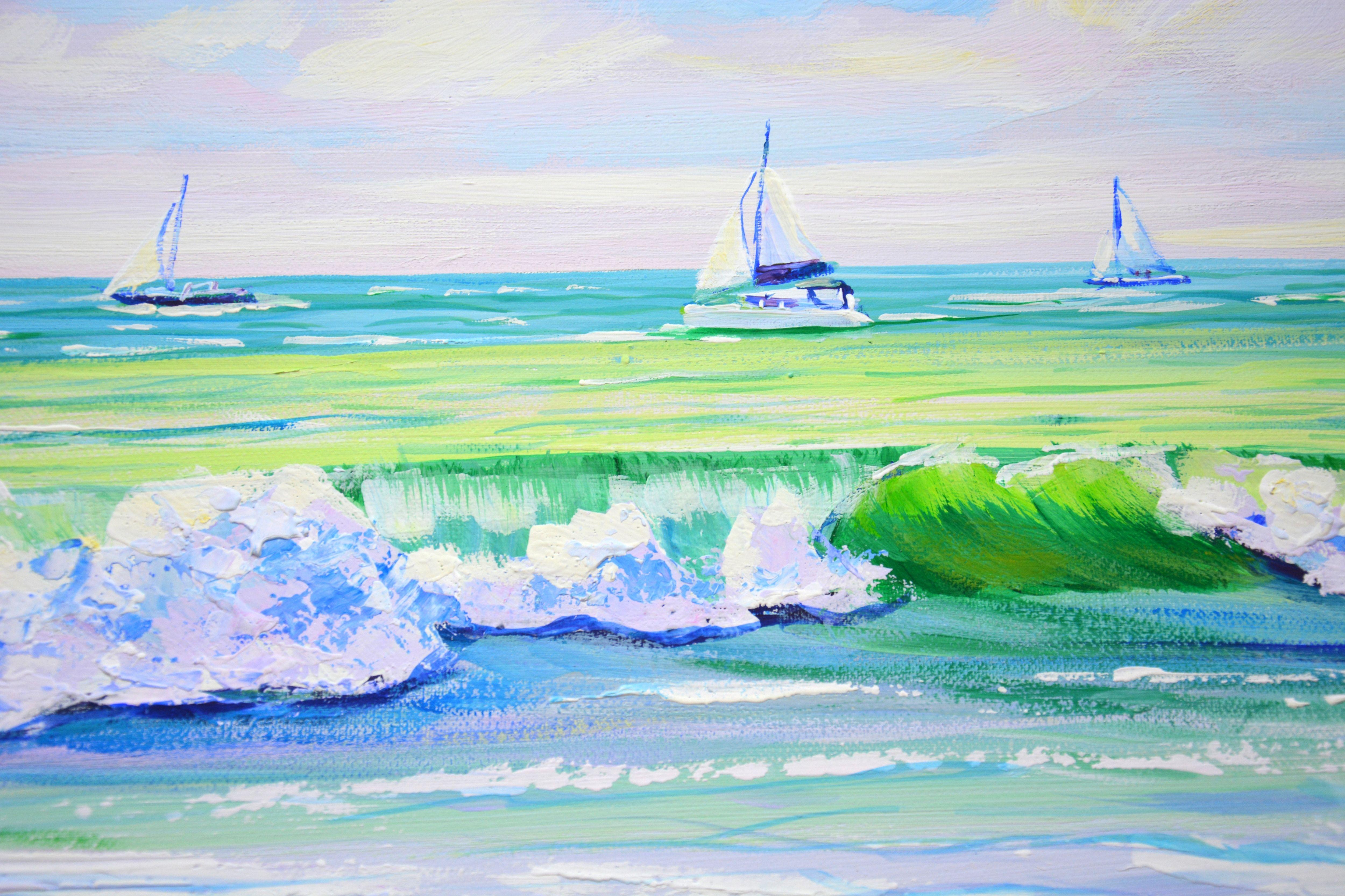 Sea.Sailboats. Waves., Painting, Acrylic on Canvas For Sale 3
