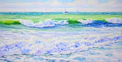Sea.Sailboats. Waves., Painting, Acrylic on Canvas