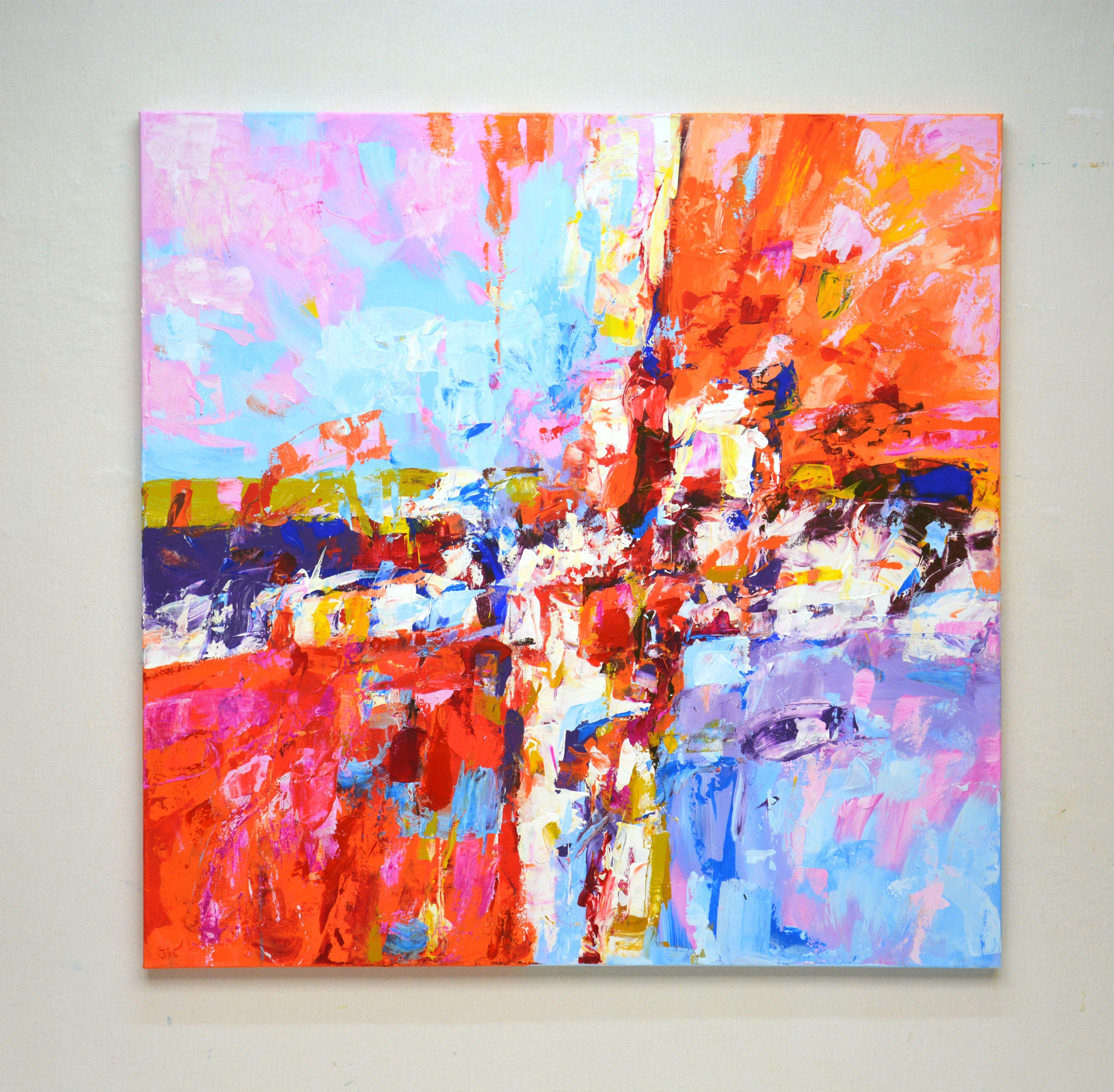 Seize the moment. This unique abstract acrylic painting will accentuate your interior. The product has a consistent modern aesthetic design and is filled with positive energy. Vivid colors overlap and overlap each other, and also stand out with