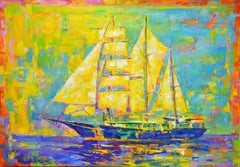 Peinture, huile sur toile, bateau