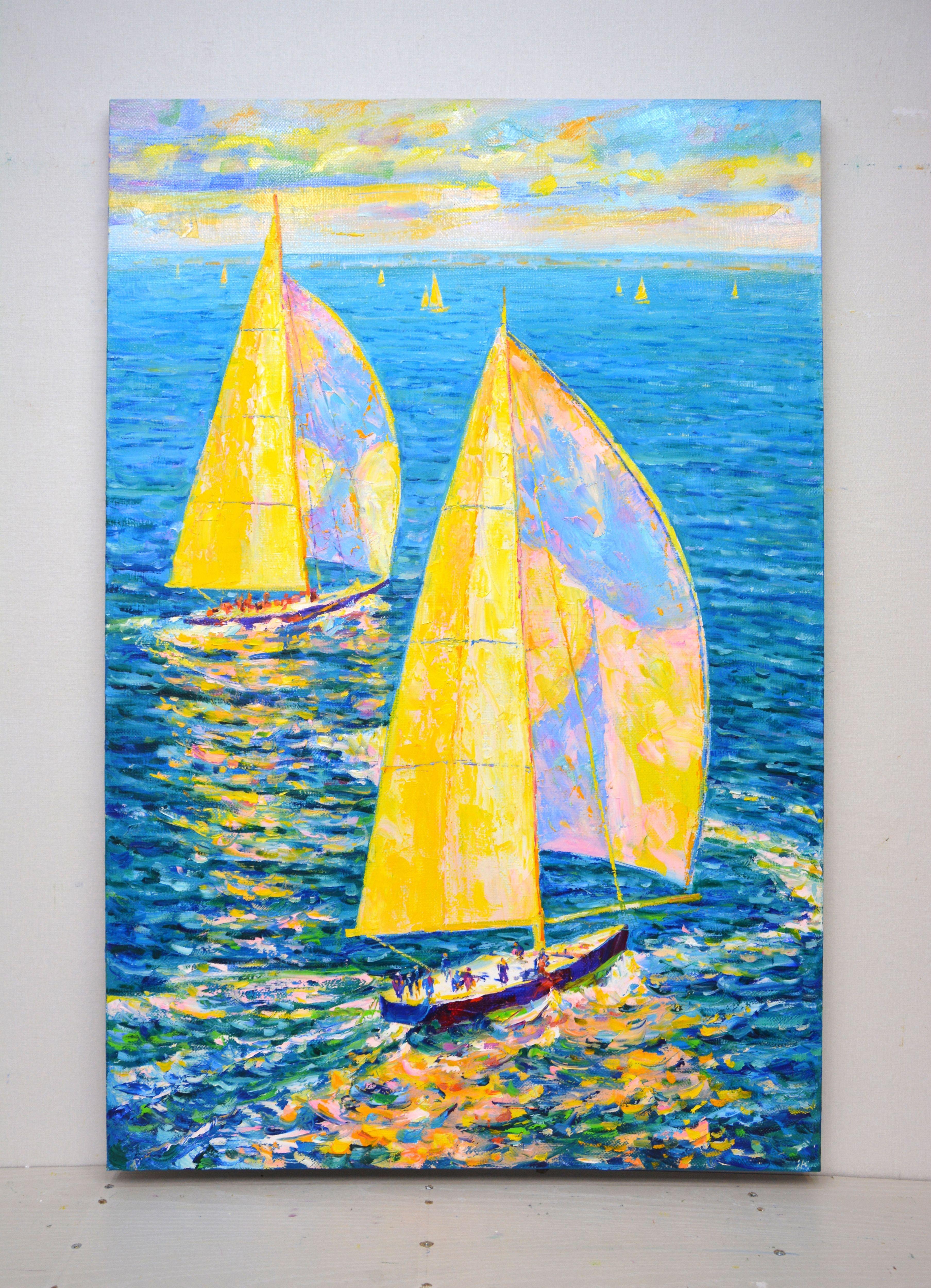 Solar yachts., Painting, Oil on Canvas For Sale 1