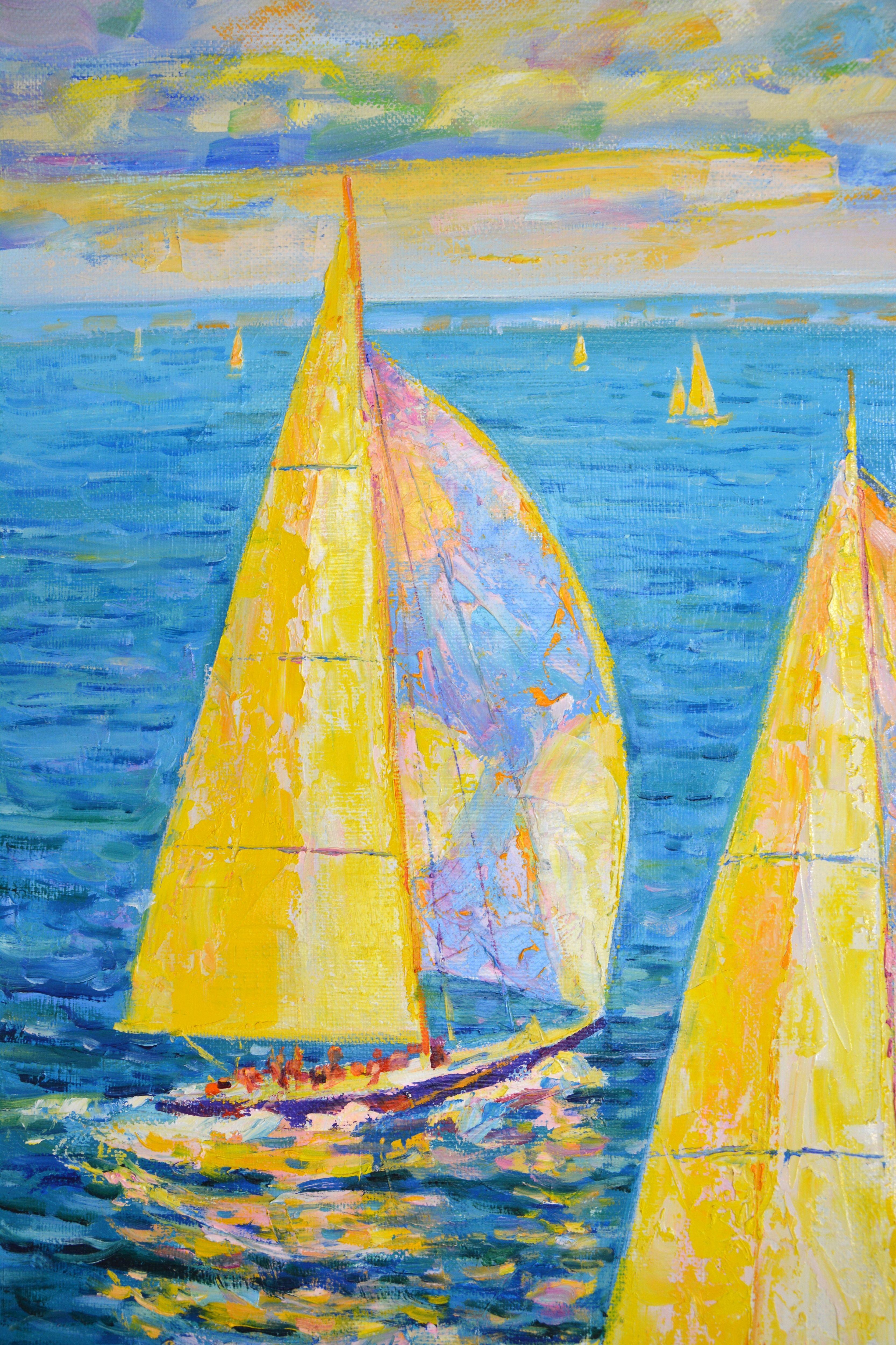 Solar yachts., Painting, Oil on Canvas For Sale 2