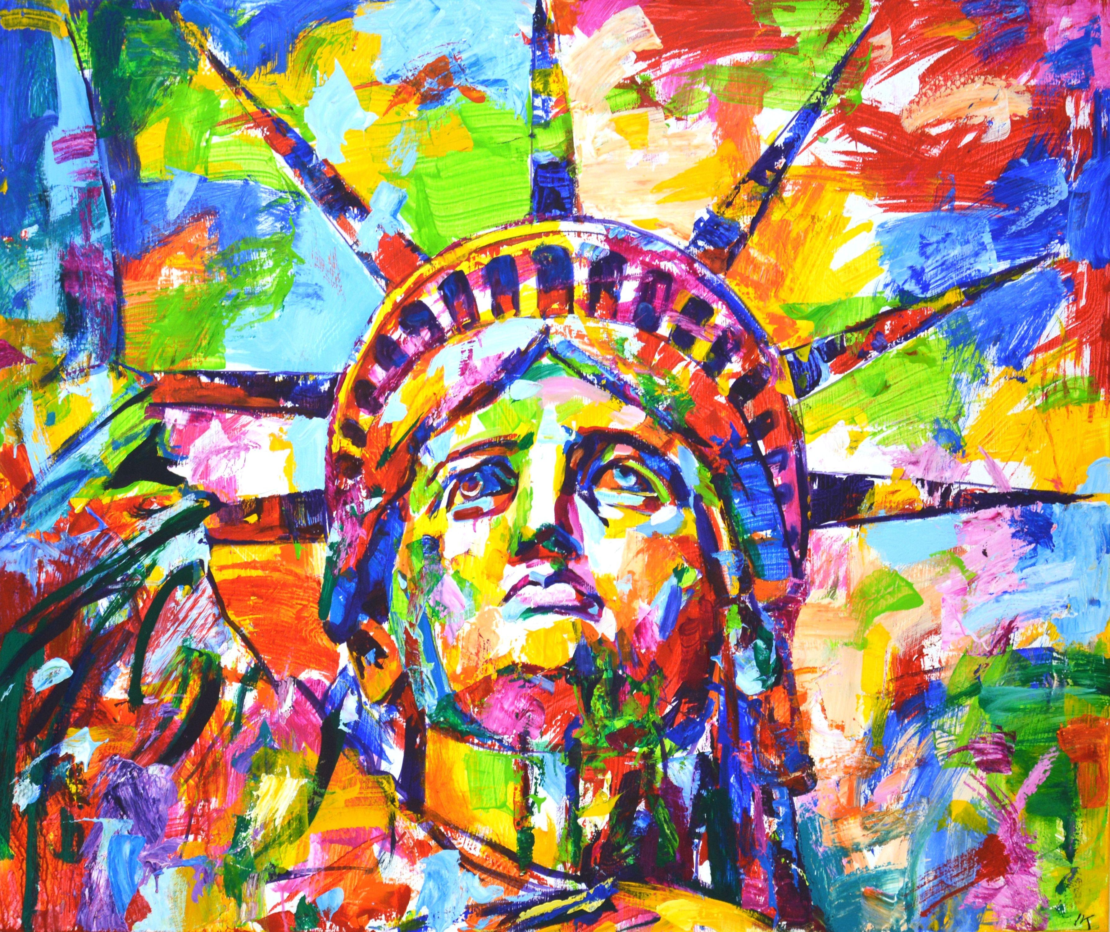 Statue of Liberty 3. In New York, it is considered the main symbol of the United States. Symbol of a happy life. Written in a modern style with brushes and a palette knife. Pop art, expressionism. Modern. abstract. realism. A bright palette of