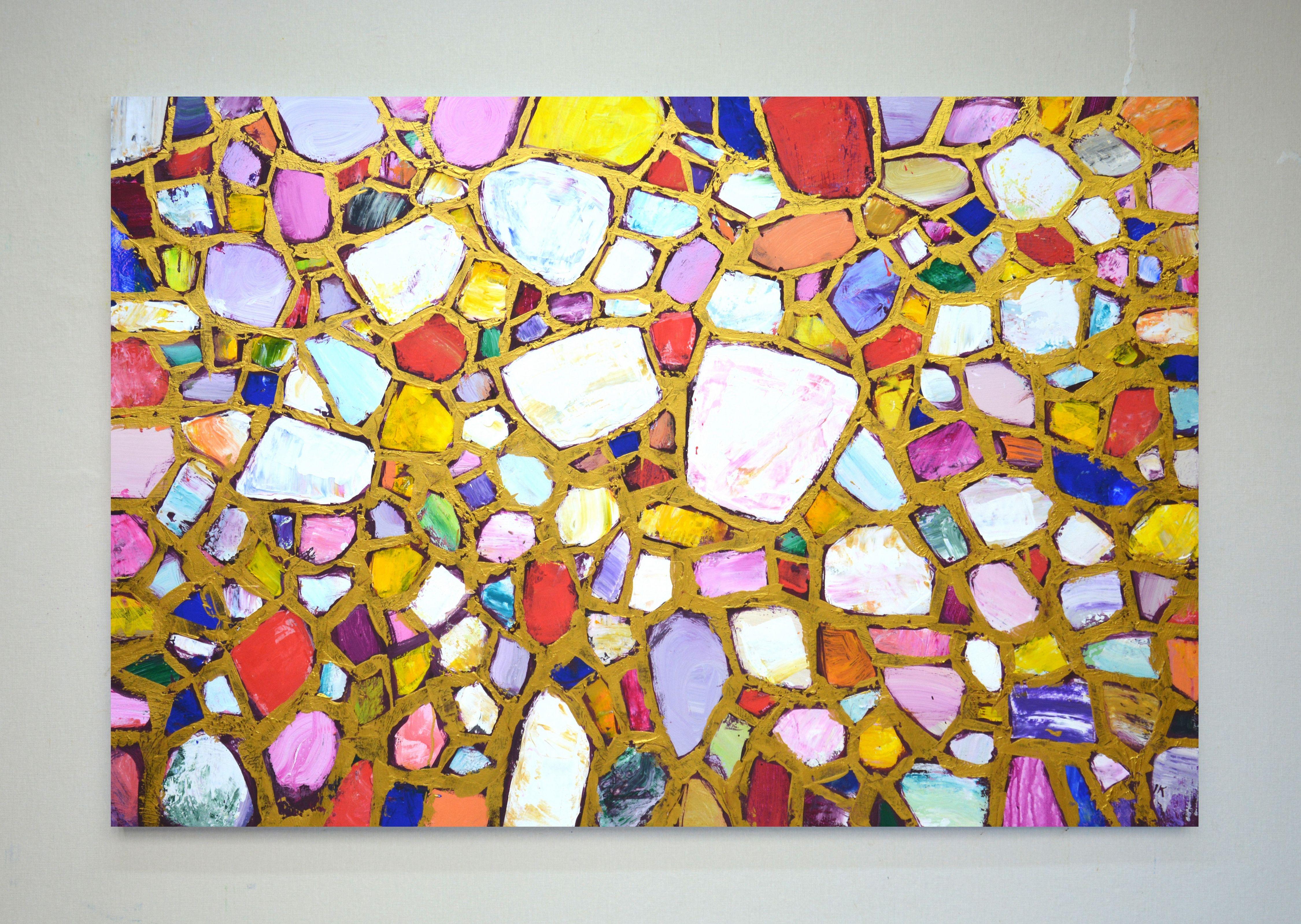 Stones in gold 3., Painting, Acrylic on Canvas - Brown Abstract Painting by Iryna Kastsova