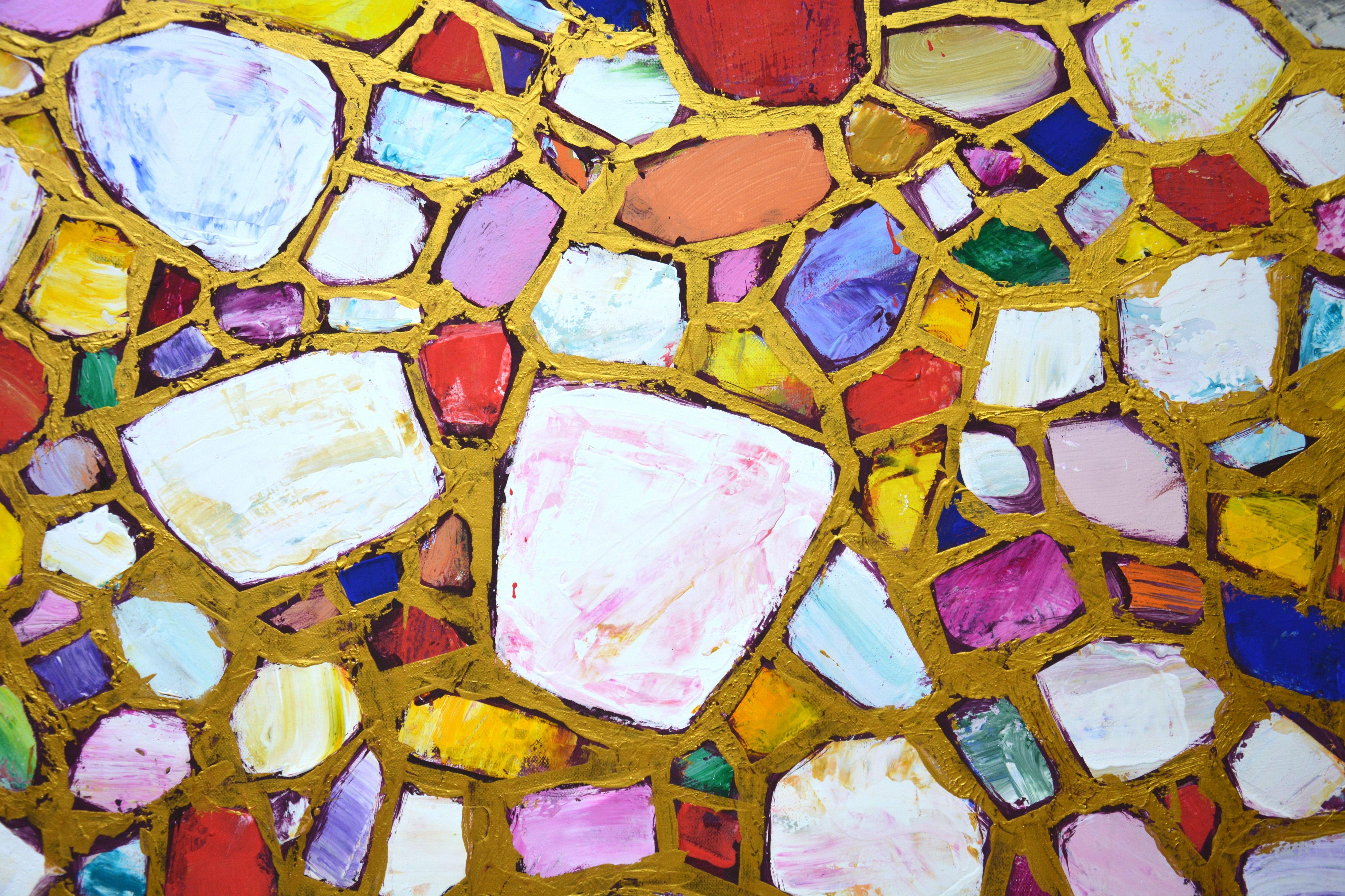 Stones in gold 3., Painting, Acrylic on Canvas For Sale 2