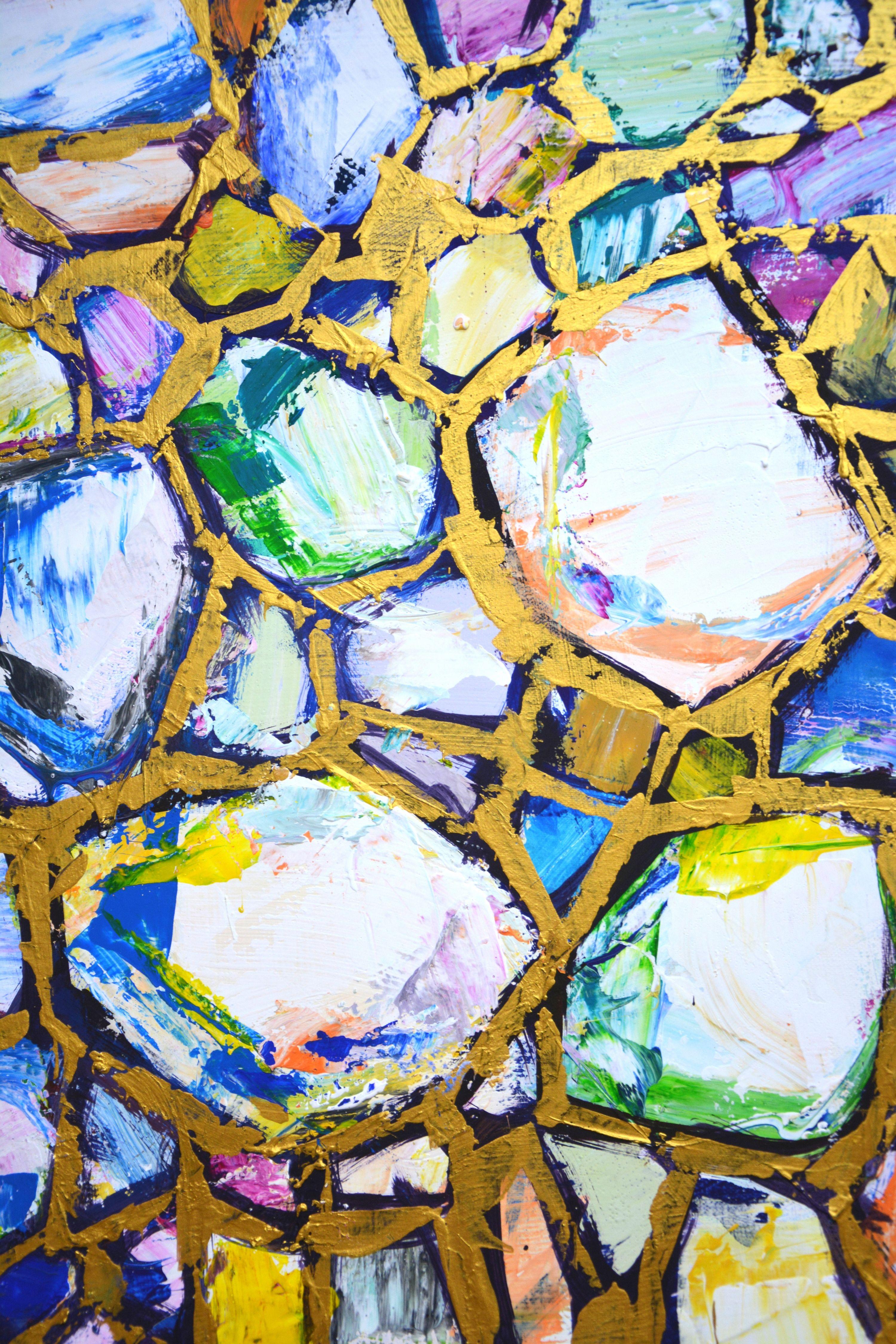 Stones in gold., Painting, Acrylic on Canvas For Sale 1