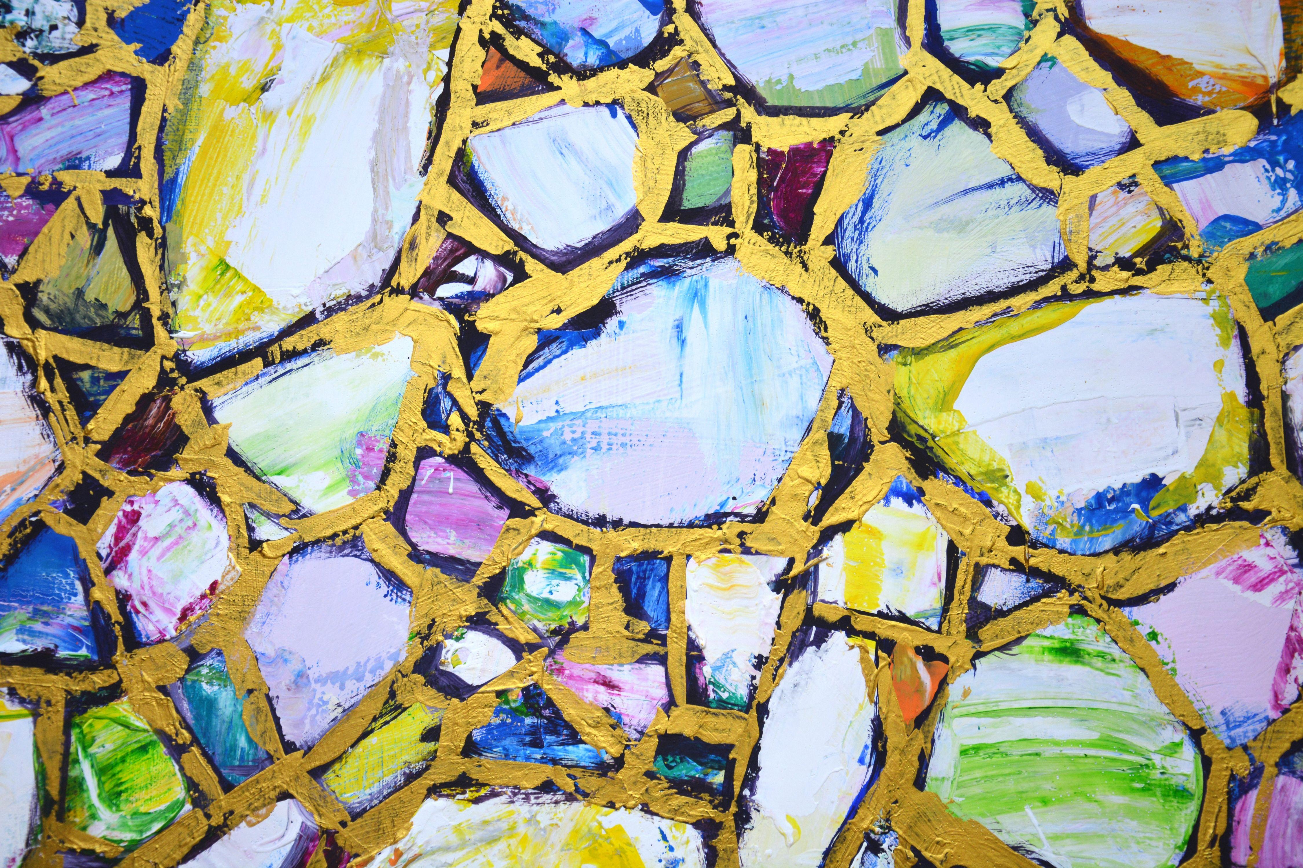 Stones in gold., Painting, Acrylic on Canvas For Sale 2