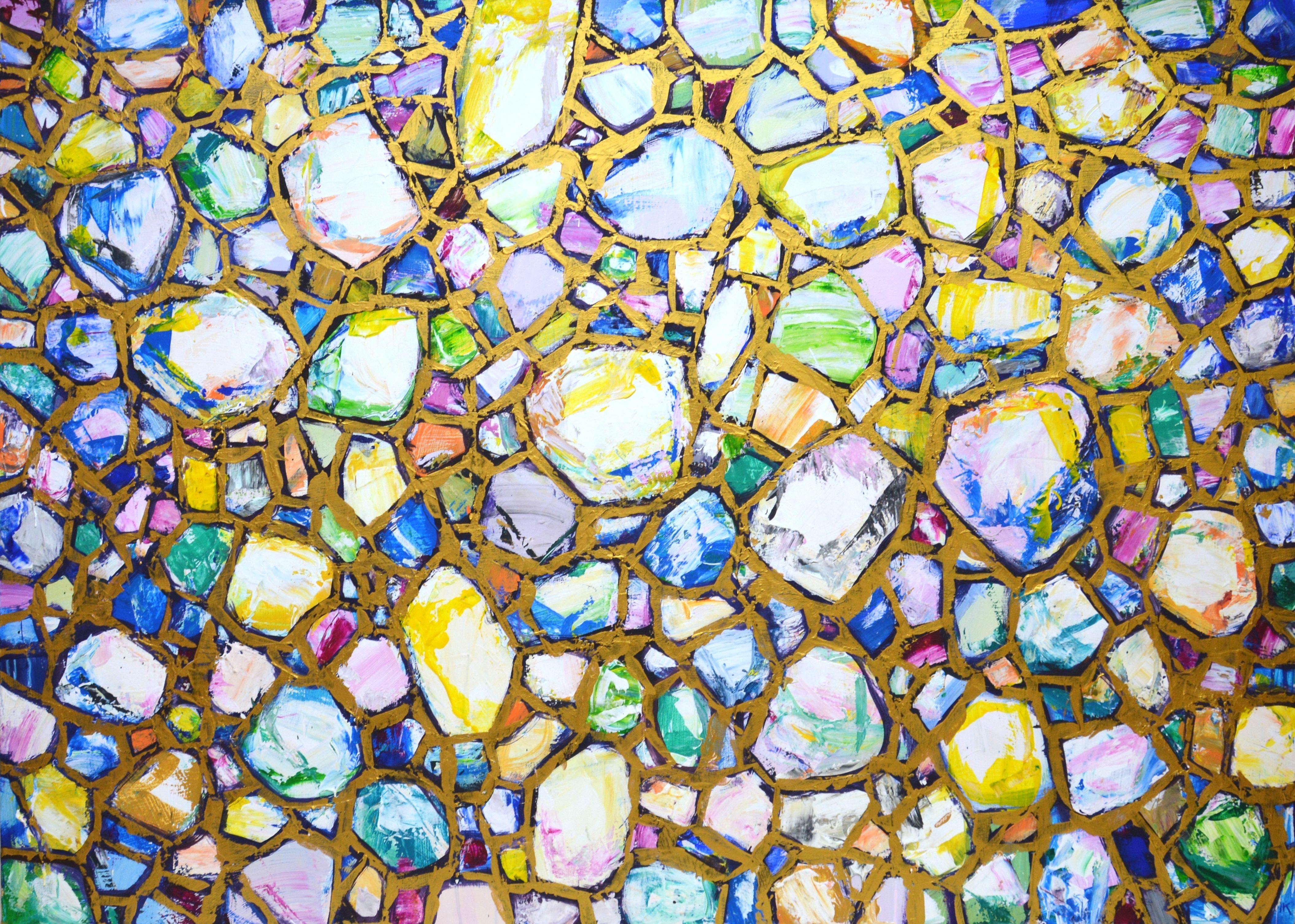 Iryna Kastsova Abstract Painting - Stones in gold., Painting, Acrylic on Canvas