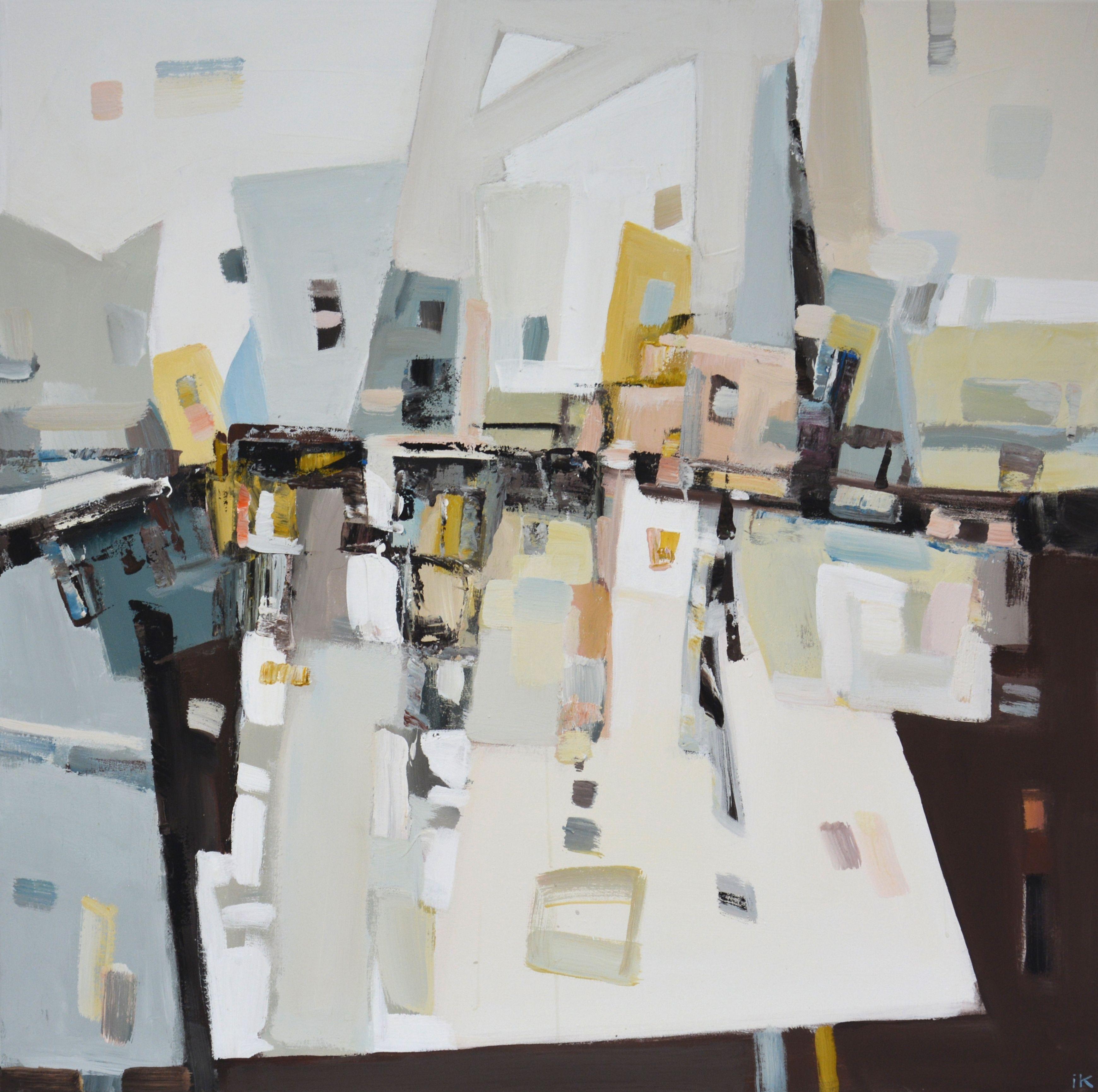 Iryna Kastsova Abstract Painting – Abstrakte Industrielandschaft, Gemälde, Acryl auf Leinwand