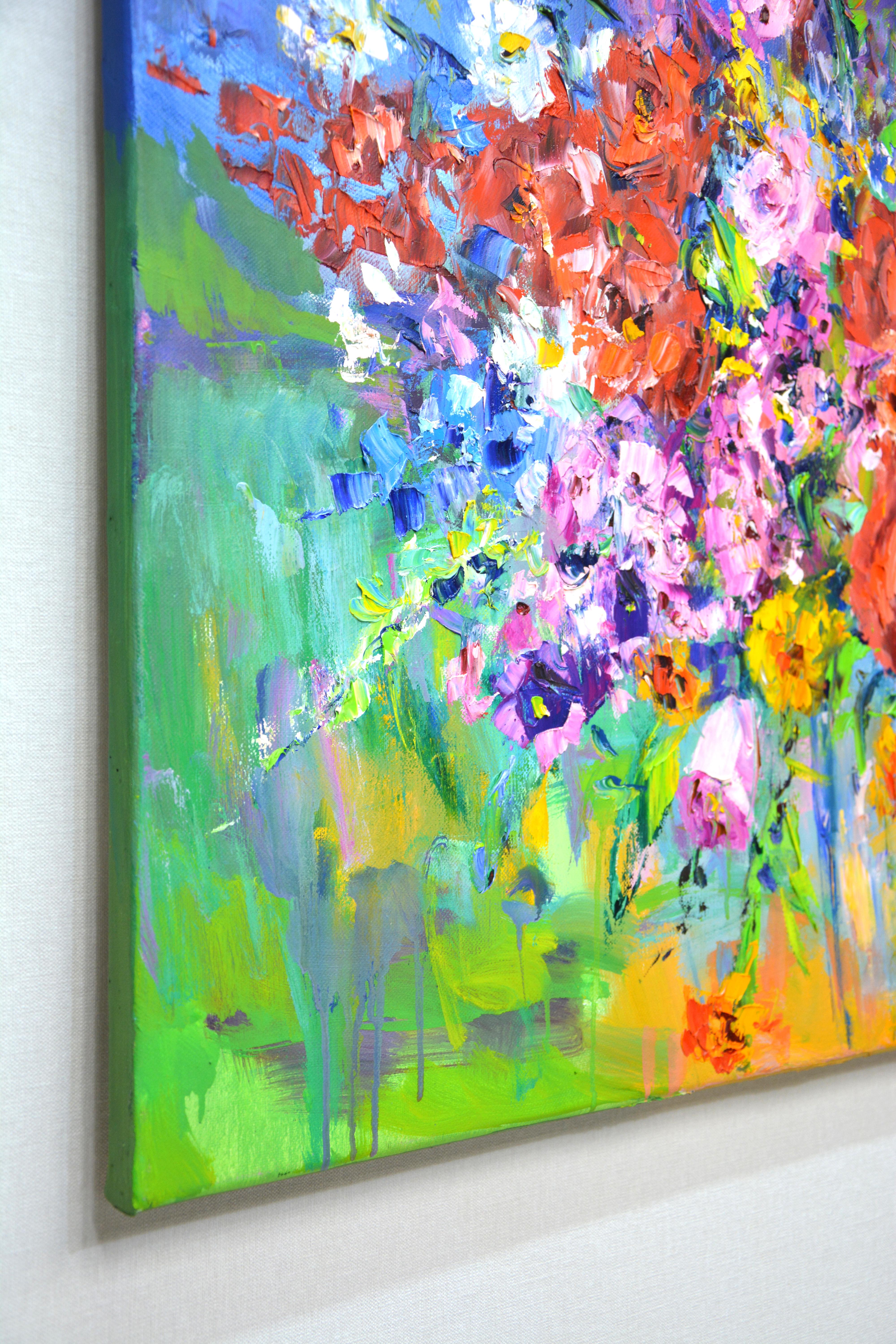 Ramo de verano - Pintura impresionista floral vibrante sobre lienzo - Interior Painting Marrón de Iryna Kastsova