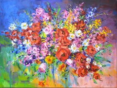 Ramo de verano - Pintura impresionista floral vibrante sobre lienzo