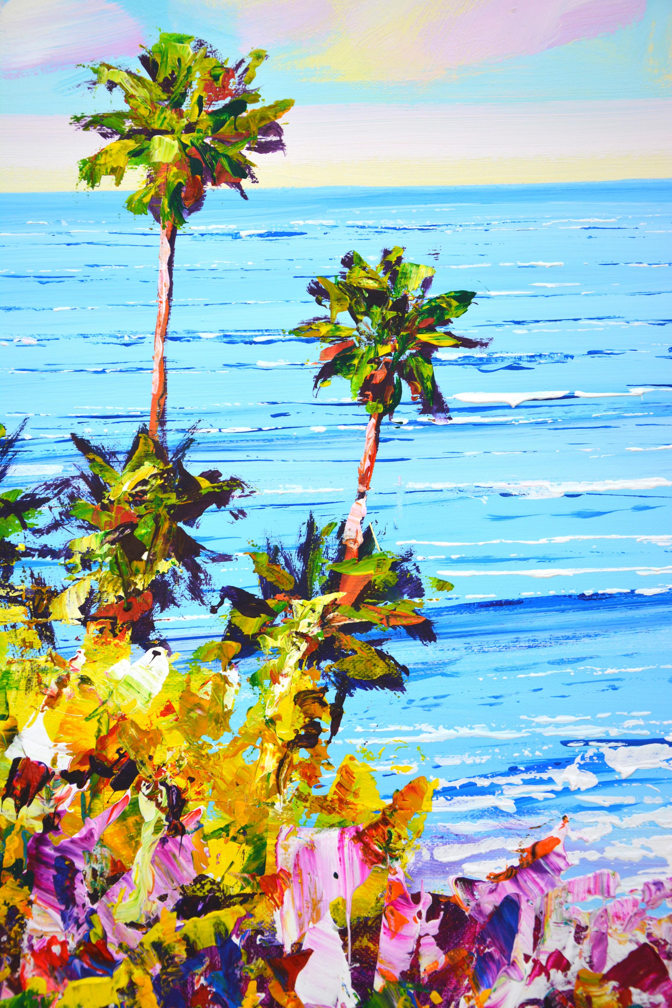 Verano. Pintura acrílica californiana de paisaje con palmeras - Landscape Painting Azul de Iryna Kastsova