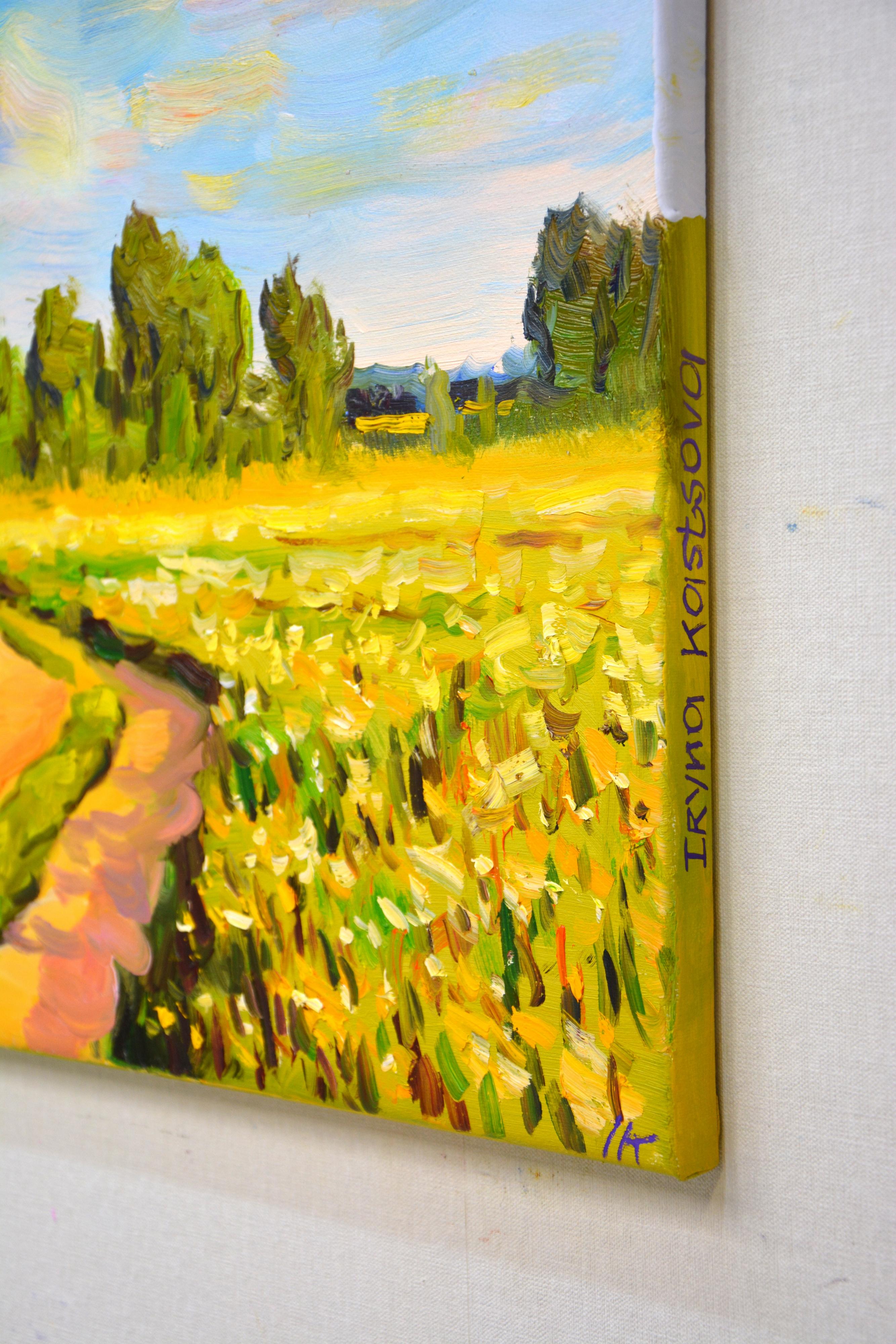 L'été. Domaine. Route. - Impressionnisme Painting par Iryna Kastsova