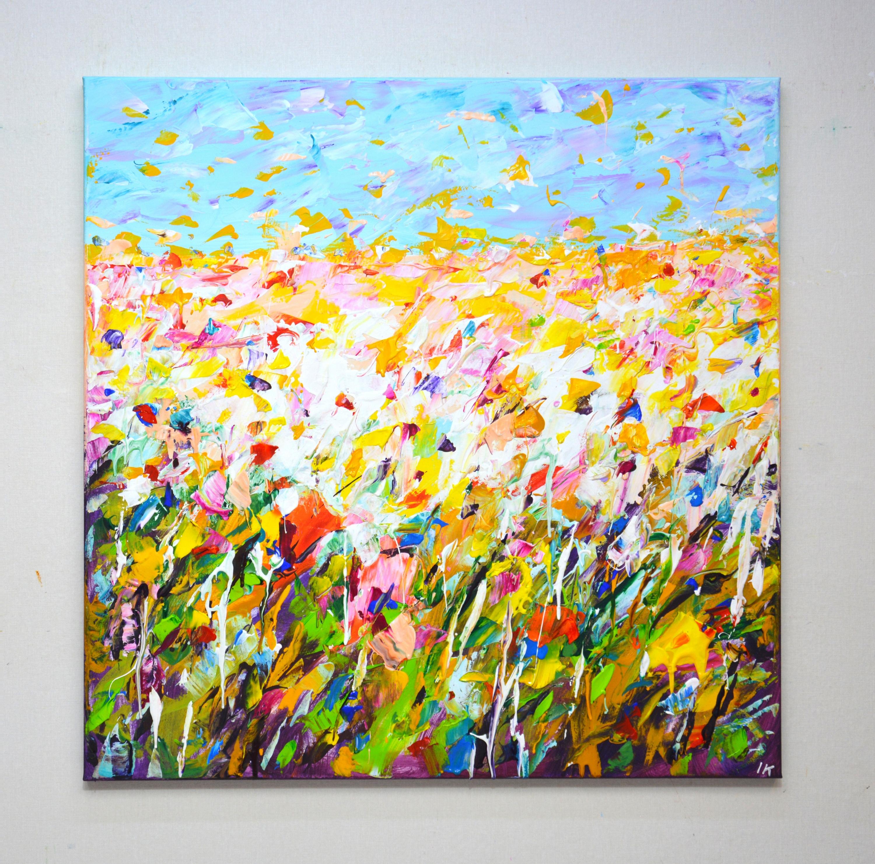 Sommer. Blumenfeld 15 Blooming Horizon - Handgemaltes abstraktes Blumen-Acryl – Painting von Iryna Kastsova