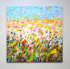 Verano. Campo de flores 15 Horizonte floreciente - Acrílico floral abstracto pintado a mano