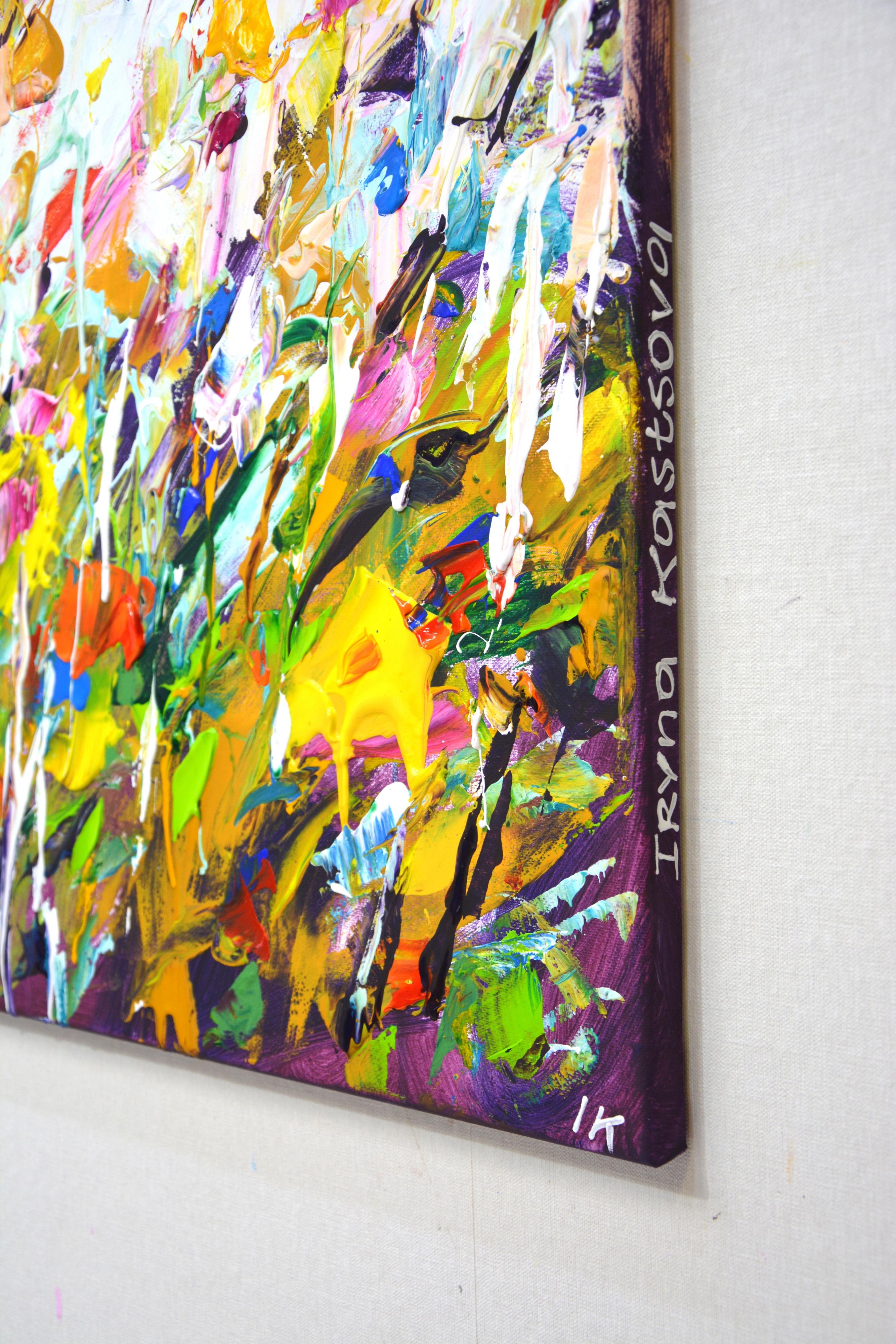 Sommer. Blumenfeld 15 Blooming Horizon - Handgemaltes abstraktes Blumen-Acryl (Expressionismus), Painting, von Iryna Kastsova