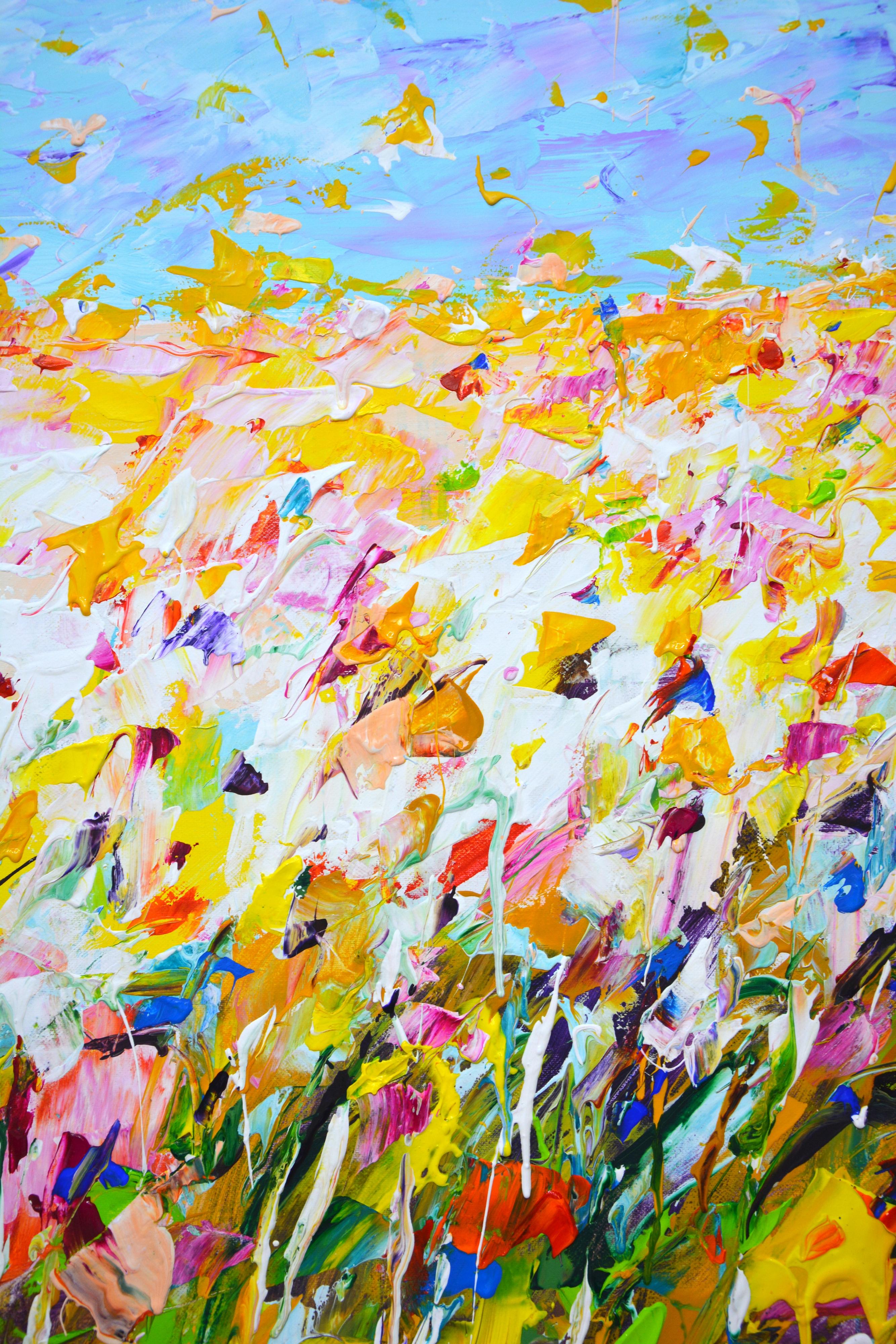 Sommer. Blumenfeld 15 Blooming Horizon - Handgemaltes abstraktes Blumen-Acryl im Angebot 1
