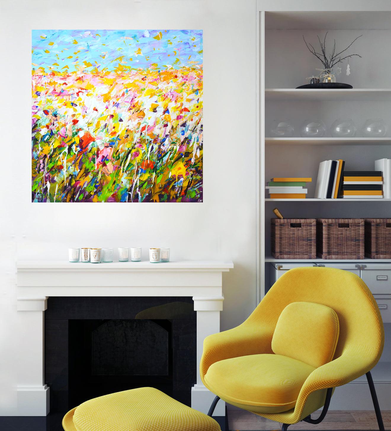 Sommer. Blumenfeld 15 Blooming Horizon - Handgemaltes abstraktes Blumen-Acryl im Angebot 2