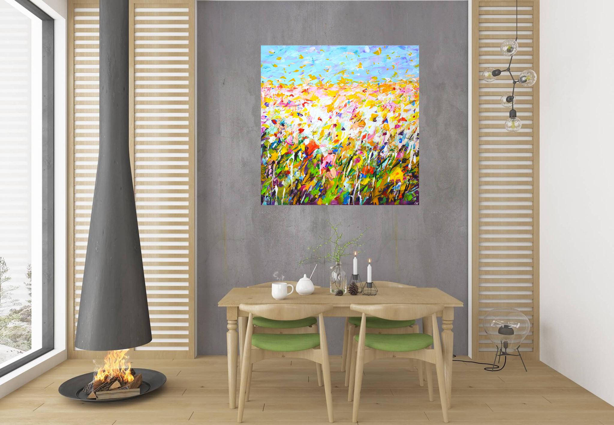 Sommer. Blumenfeld 15 Blooming Horizon - Handgemaltes abstraktes Blumen-Acryl im Angebot 3