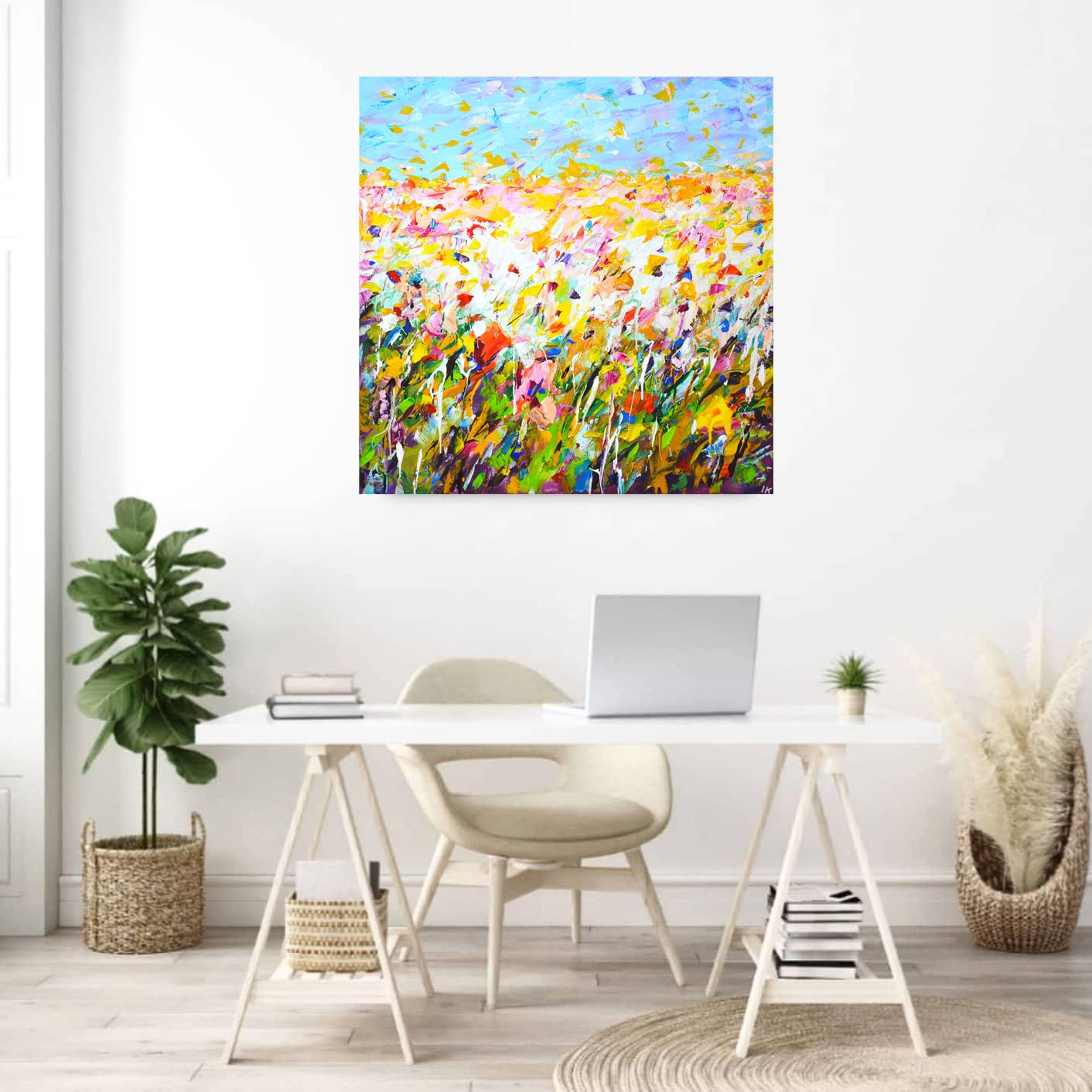 Sommer. Blumenfeld 15 Blooming Horizon - Handgemaltes abstraktes Blumen-Acryl im Angebot 4