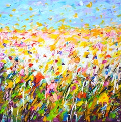 Verano. Campo de flores 15 Horizonte floreciente - Acrílico floral abstracto pintado a mano