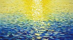 Sun glare on the water., Painting, Acrylic on Canvas