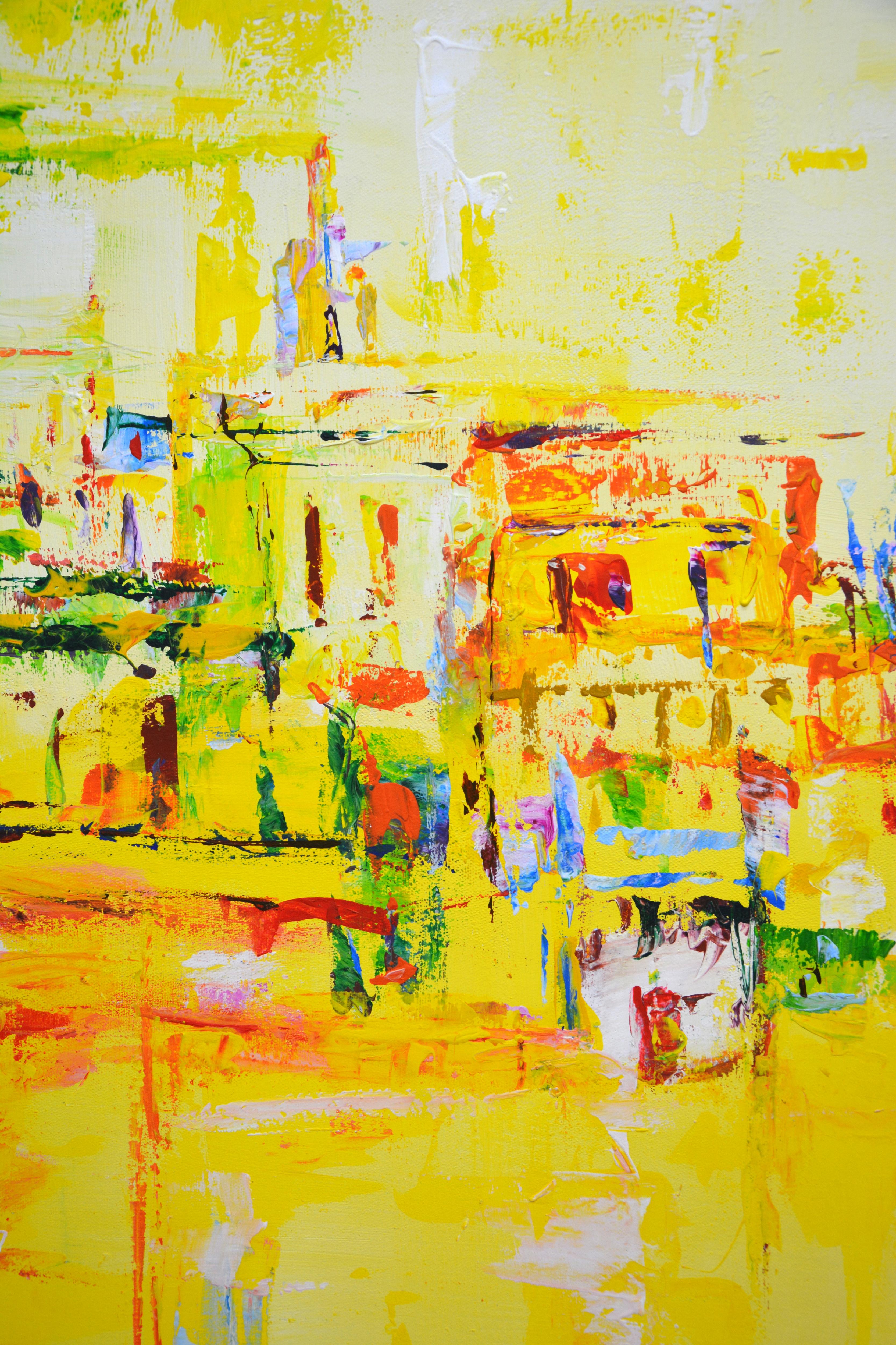Original abstract city landscape with yellow colors. Painting with acrylic on canvas by Iryna Kastsova artist.
Favorite London.  Pop Art. This unique expressive picture is painted with acrylic paints. Can become an accent of your interior. The
