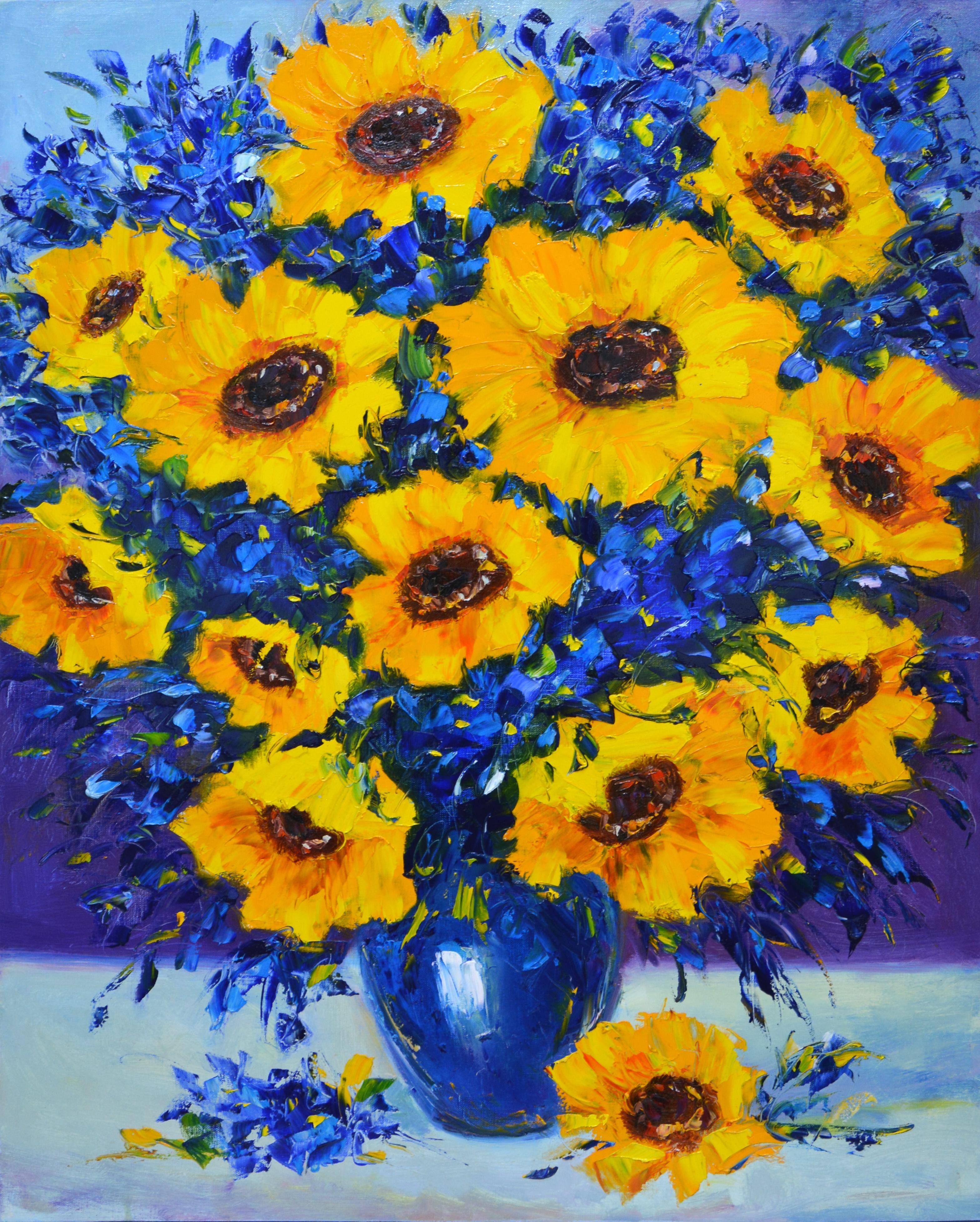 Iryna Kastsova Interior Painting - Sunflowers – Oil Painting of Sunflowers (100x80 cm)