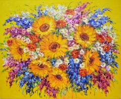 Bouquet de soleil, peinture à l'huile sur toile