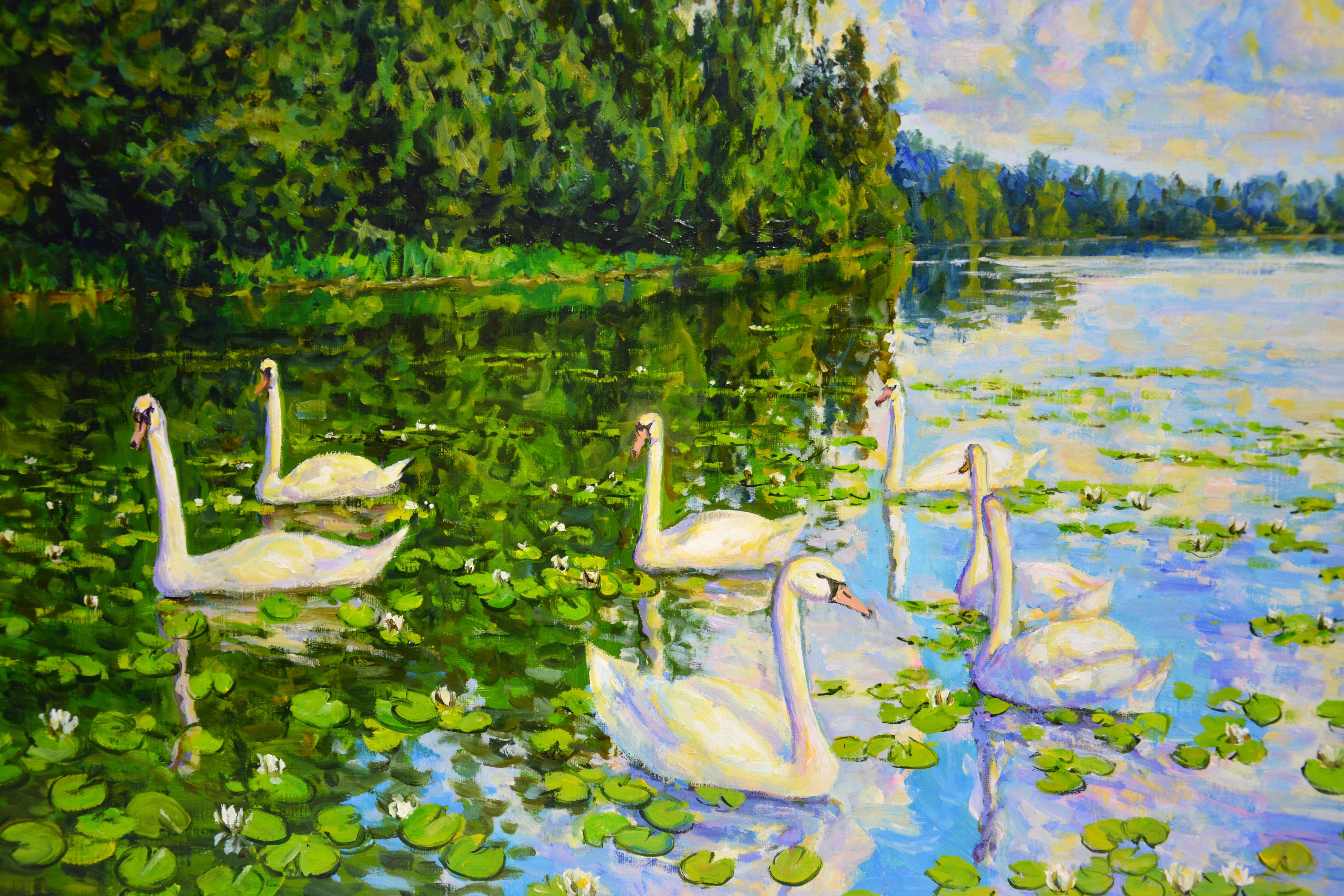 El lago de los cisnes, Pintura, Óleo sobre lienzo - Painting Realista de Iryna Kastsova