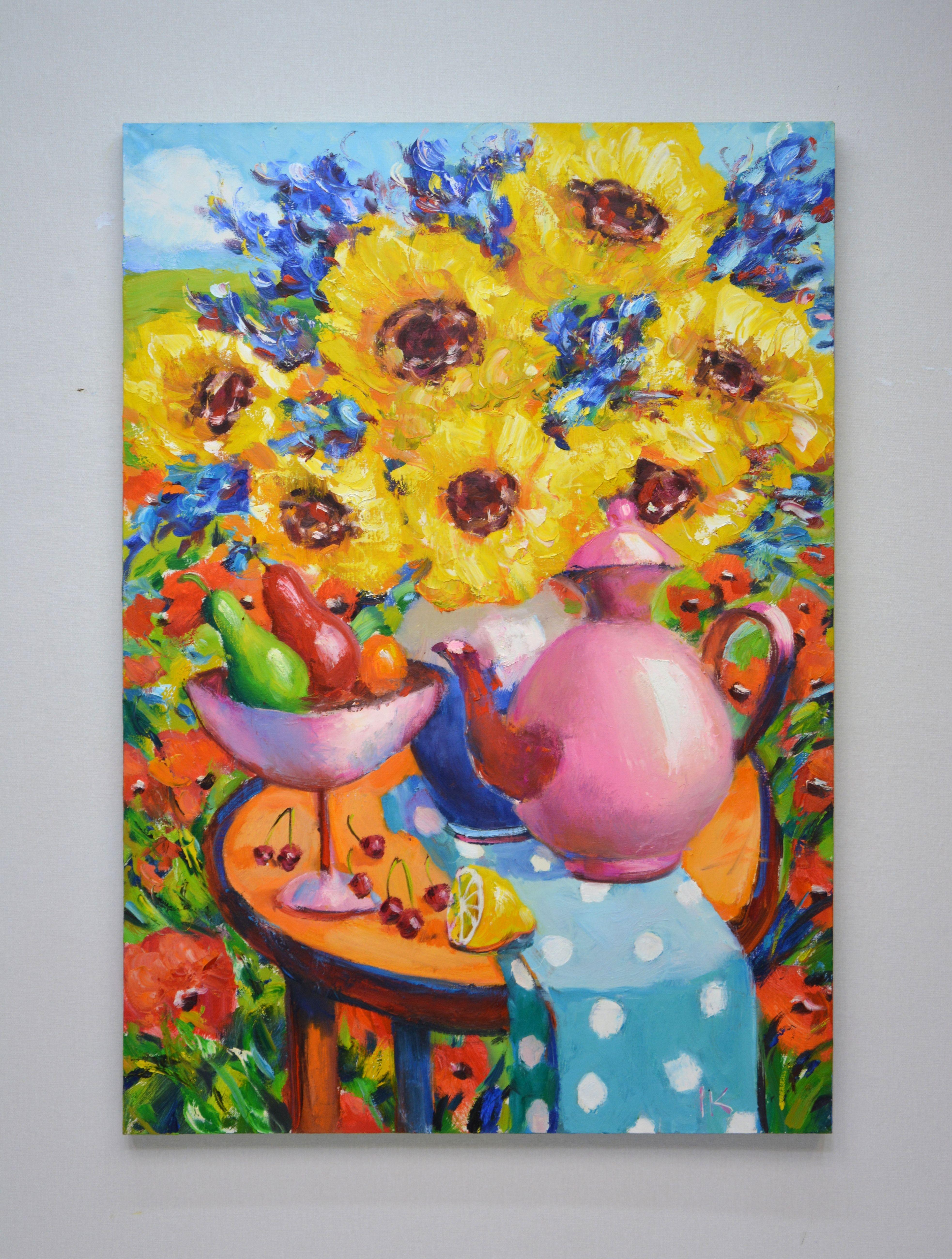 Tea in the garden., Painting, Oil on Canvas For Sale 1