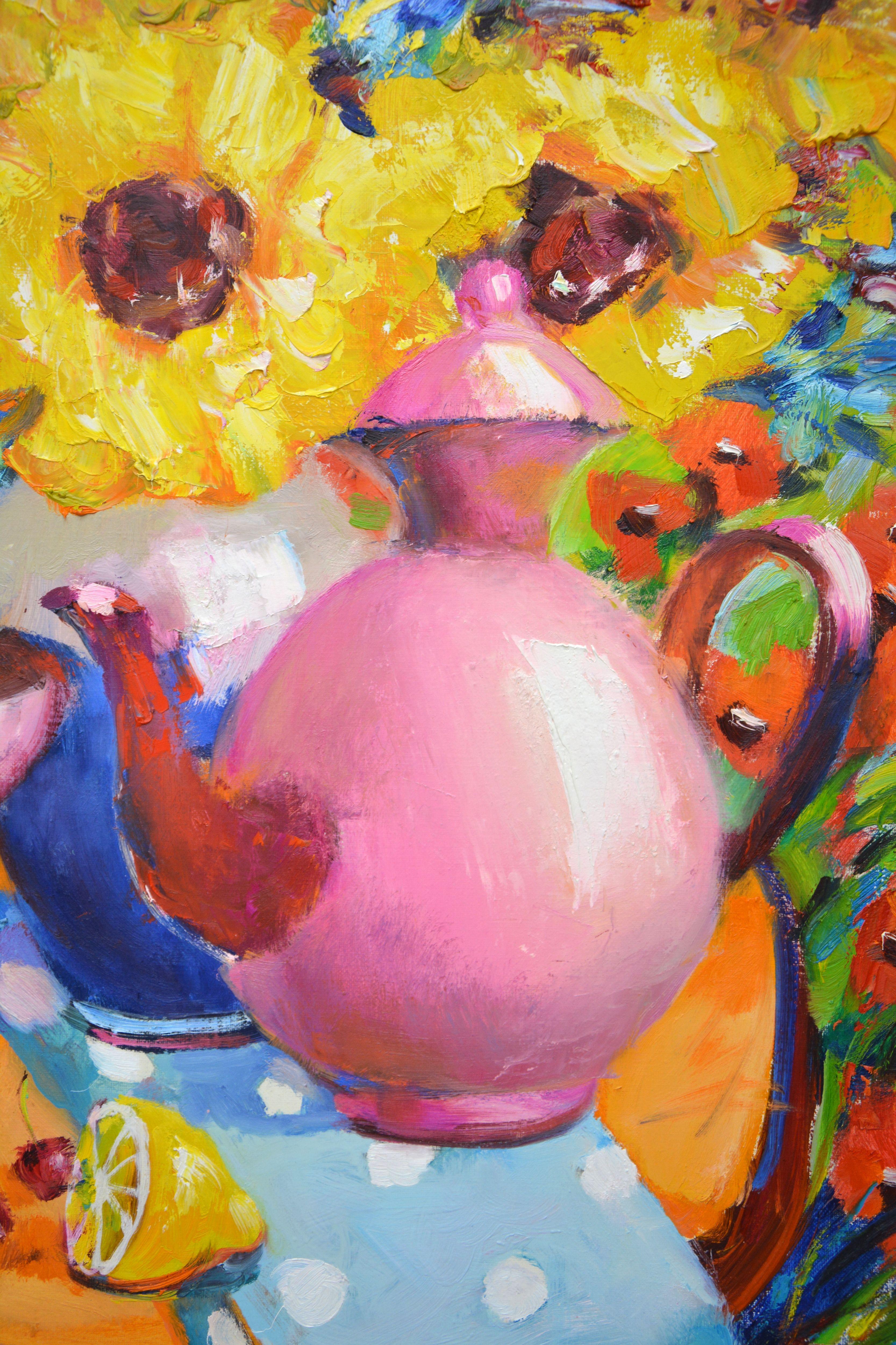 Tea in the garden., Painting, Oil on Canvas For Sale 3