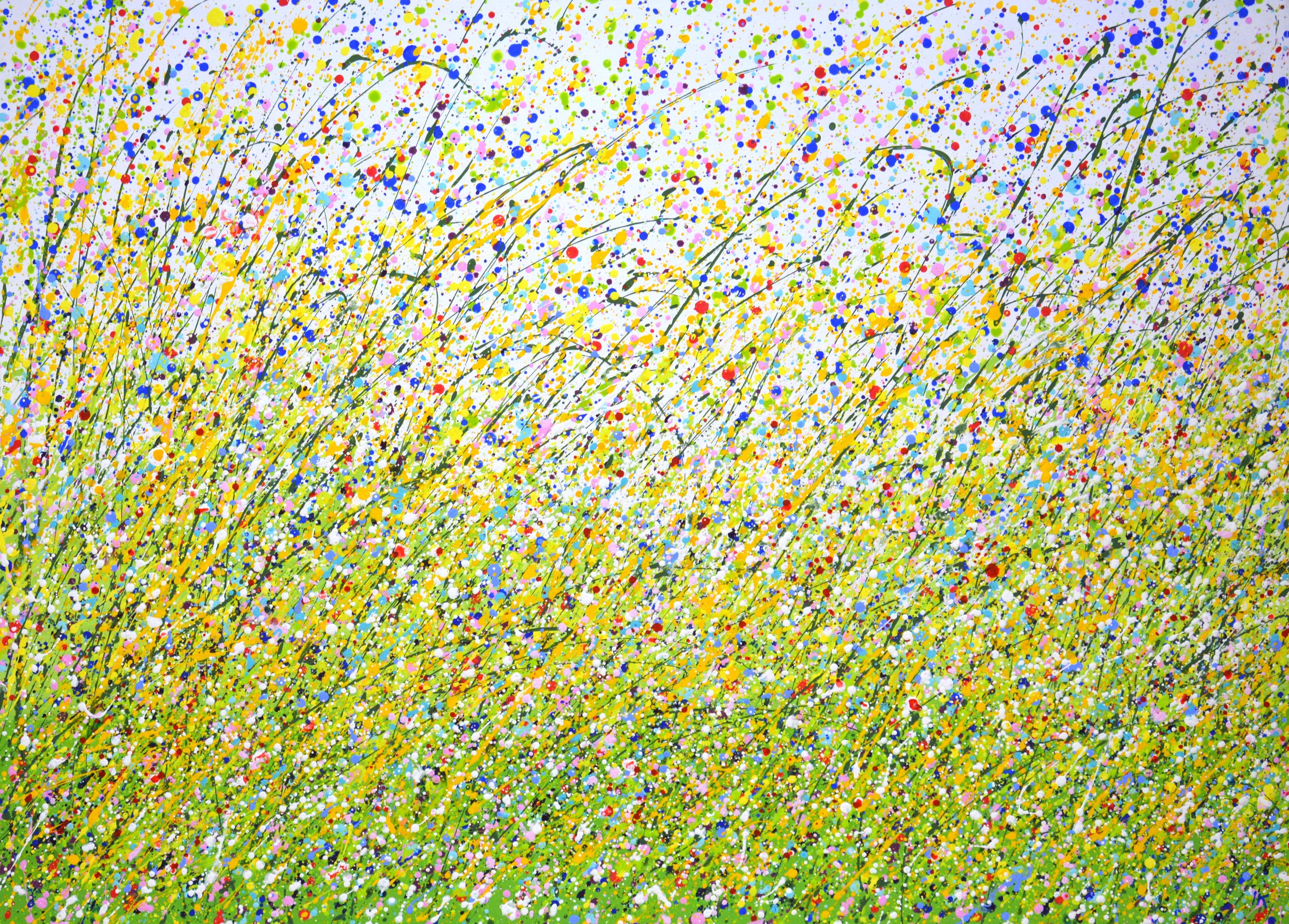 Tender May 6. Festival of juicy herbs, the whole earth is warmed with warmth, clear sky, bright wild flowers create an atmosphere of relaxation, harmony and bliss. Expressionism in the technique of dripping and splashing paint on canvas. Nature is