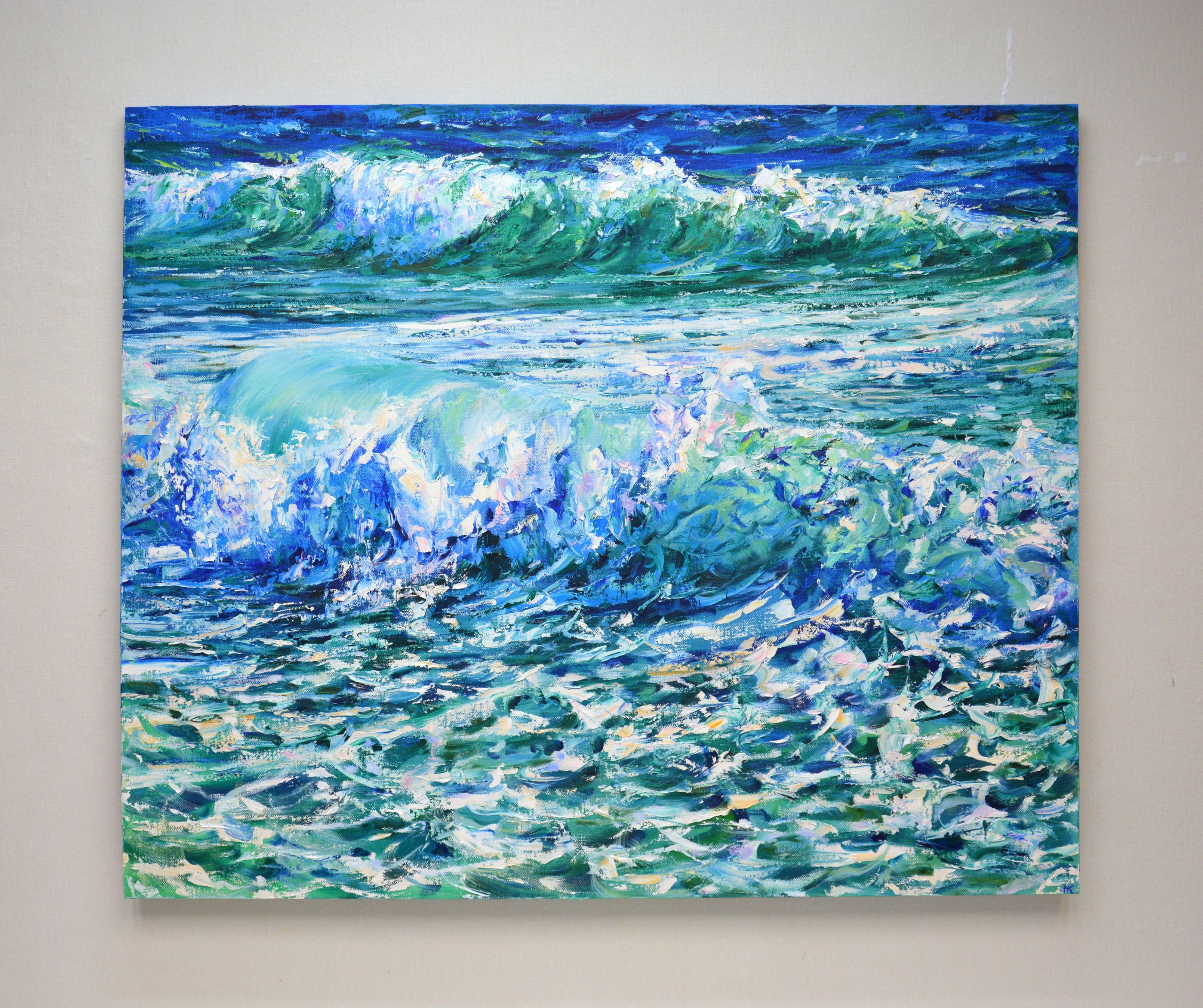 The ocean breathes with free wind, Painting, Oil on Canvas For Sale 1