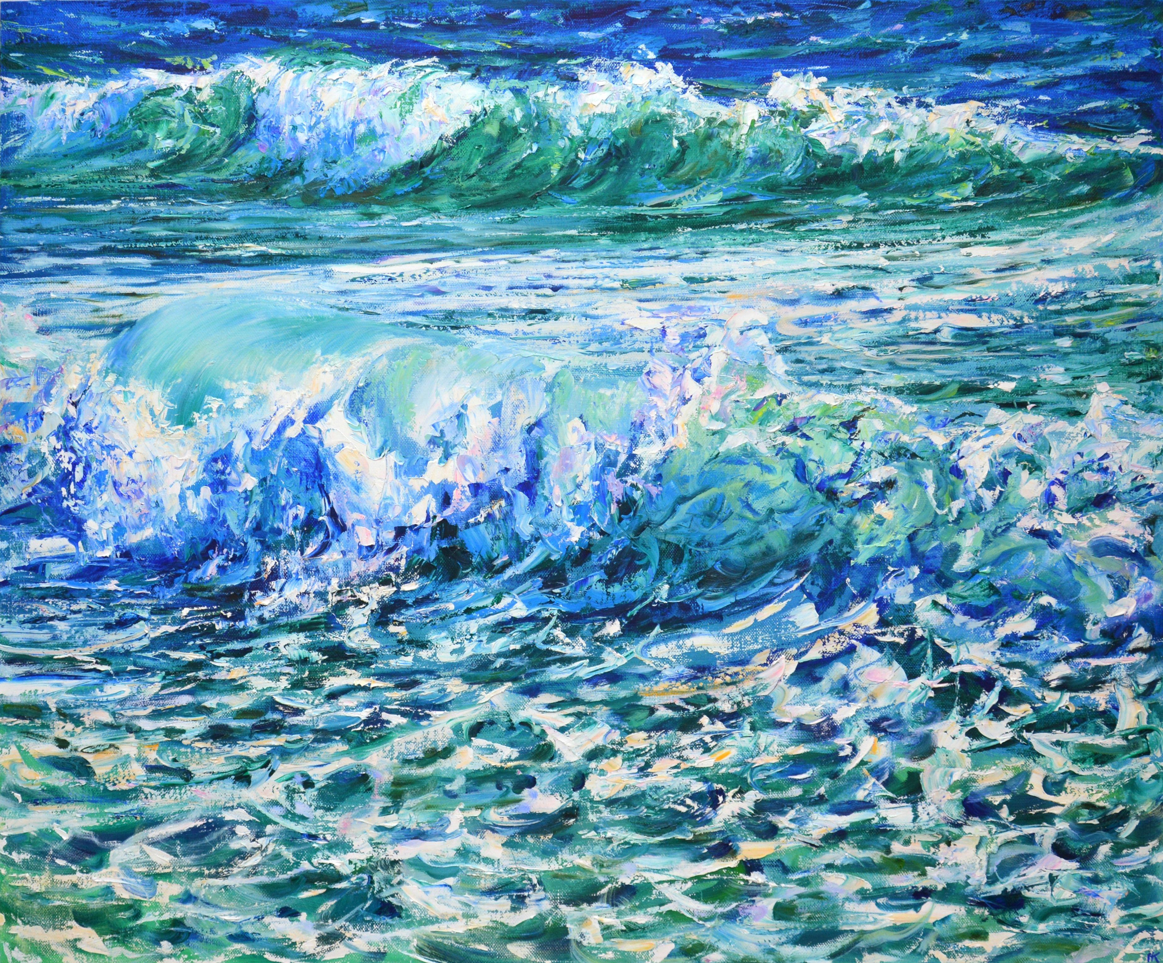 L'oceano respira con il vento libero, Pittura, Olio su tela - Painting di Iryna Kastsova